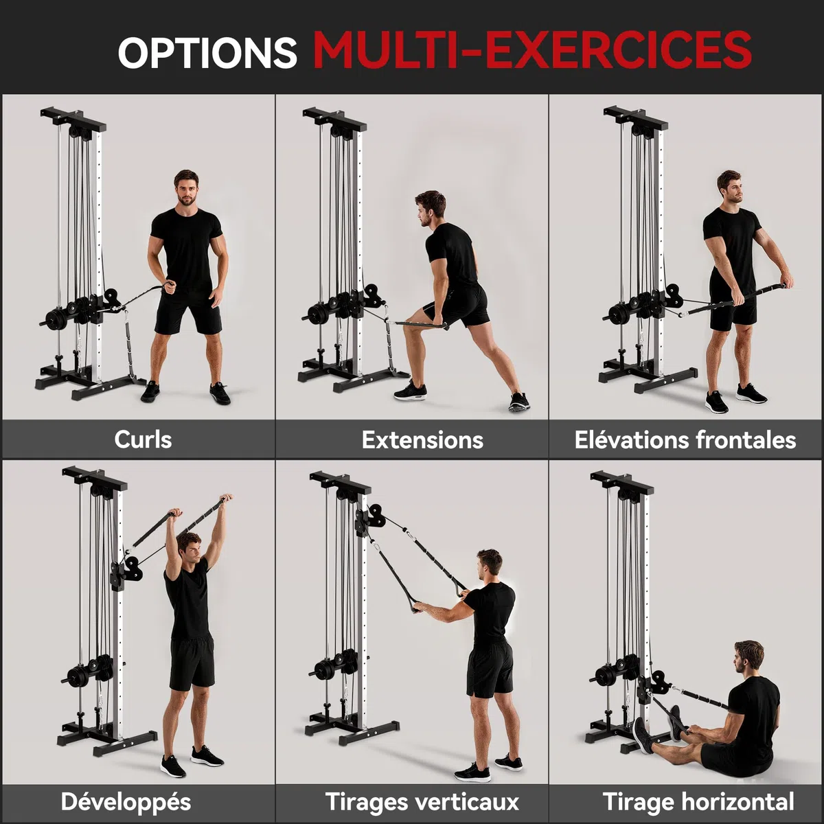 SPORTNOW Station à Poulie Murales 15 Positions + Banc de Musculation Pliable, Ensemble Gym Complet pour Haut du Corps et Abdos, avec Coussin Rembourré, 62x60x200cm, Noir