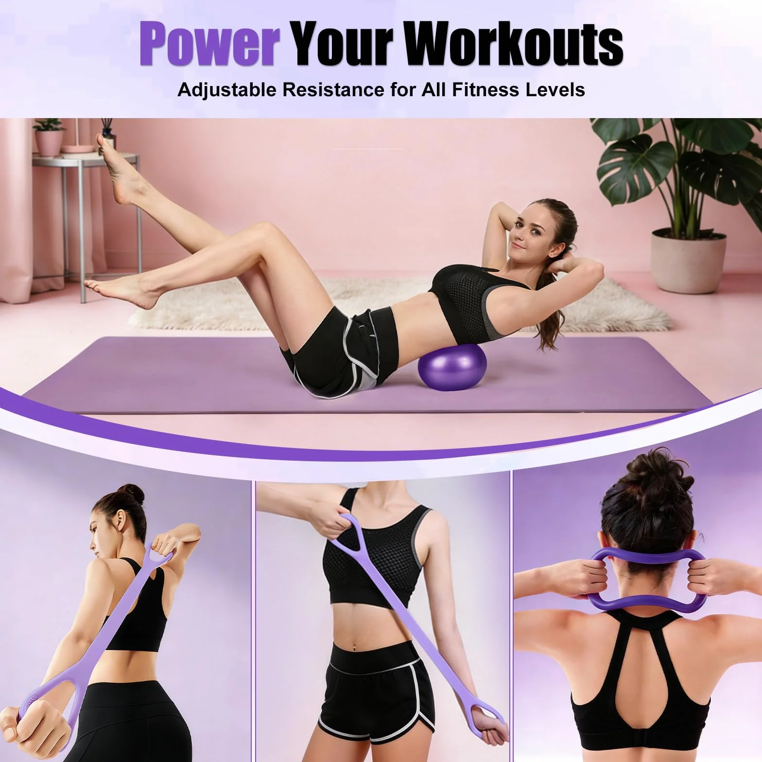 Roadtime Kit Pilates pour la maison, kit débutant de 13 pièces avec balle de yoga de 25 cm, cercle magique de 35 cm, 5 bandes de résistance, chaussettes de yoga, disques glissants, anneau de Pilates
