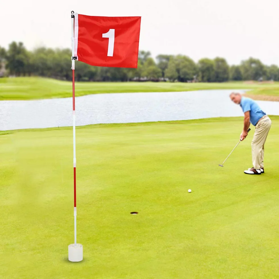 Ejoyous Ensemble de Drapeaux de Trou de Golf, Lot de 5 Drapeaux de Portables avec Drapeau Rouge Fanion et Putting Cup Mât de Drapeau Vert de Amovible