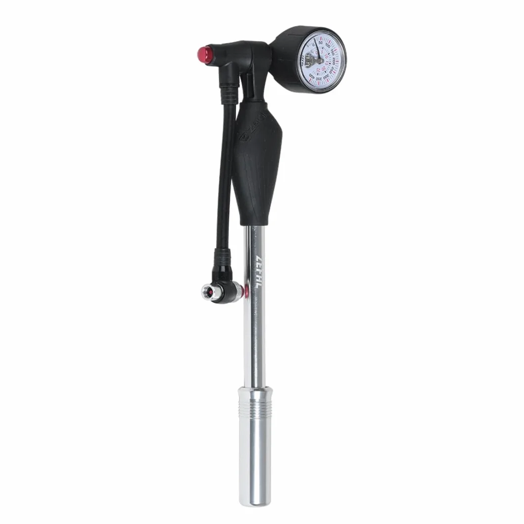 ZEFAL Z Shock - Pompe Amortisseur VTT - Pompe Haute Pression VTT 25 Bar / 360 Psi pour Pneus Vélo, Fourche et Amortisseur avec Manomètre - 235 g, Noir/Argent