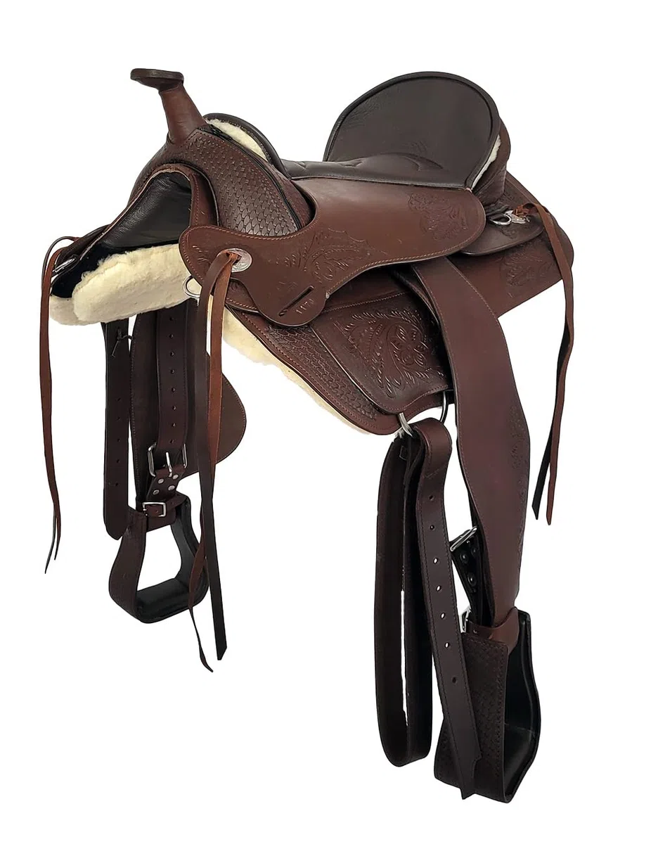 A&M Reitsport Selle western sans arbre Utah en cuir de buffle de haute qualité marron, taille : 16 pouces