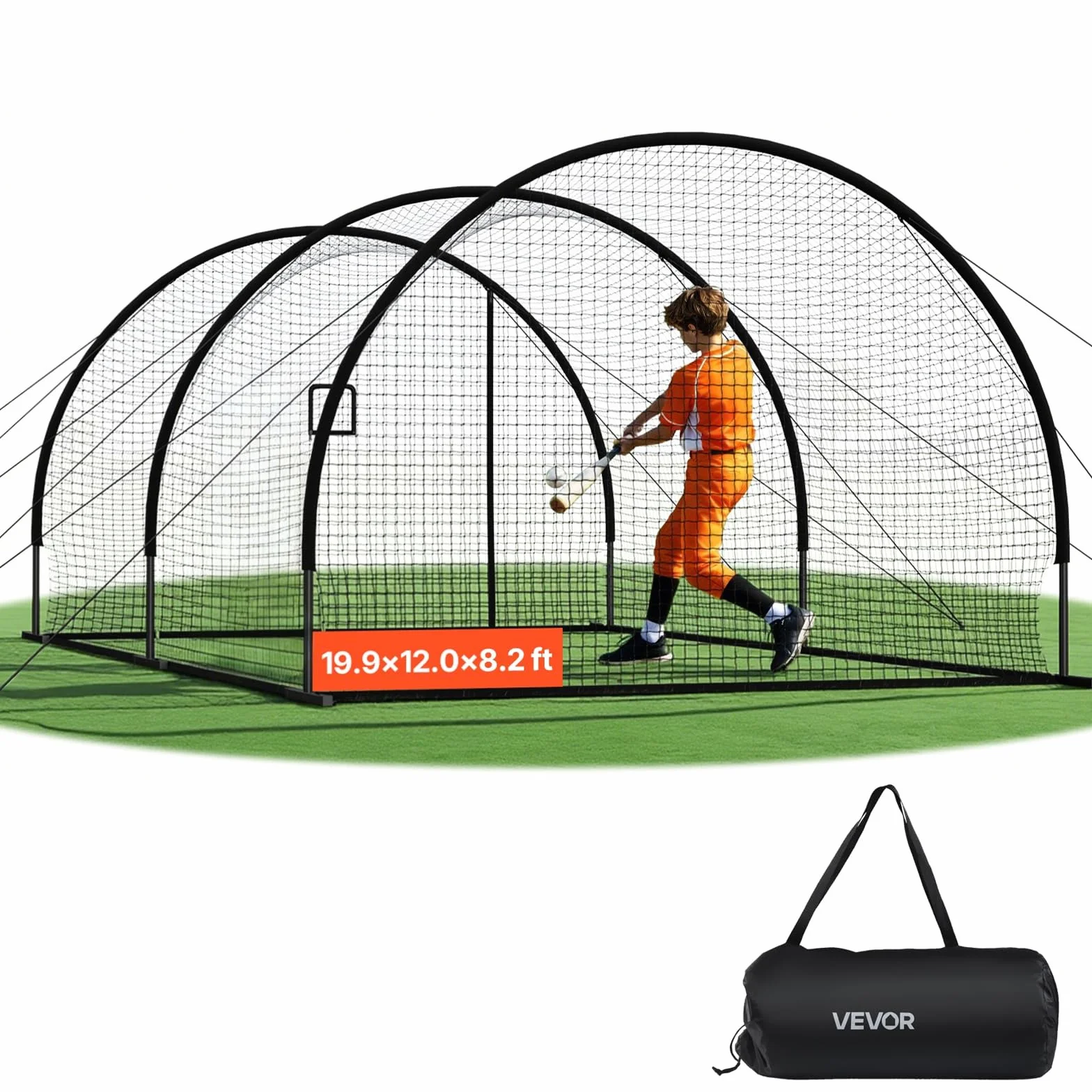 VEVOR Cage de Frappeur 6,06x3,66x2,5 m Tunnel de Frappe Baseball Softball Portable Filet Entraînement Lancement PEHD Noué 30 Plis