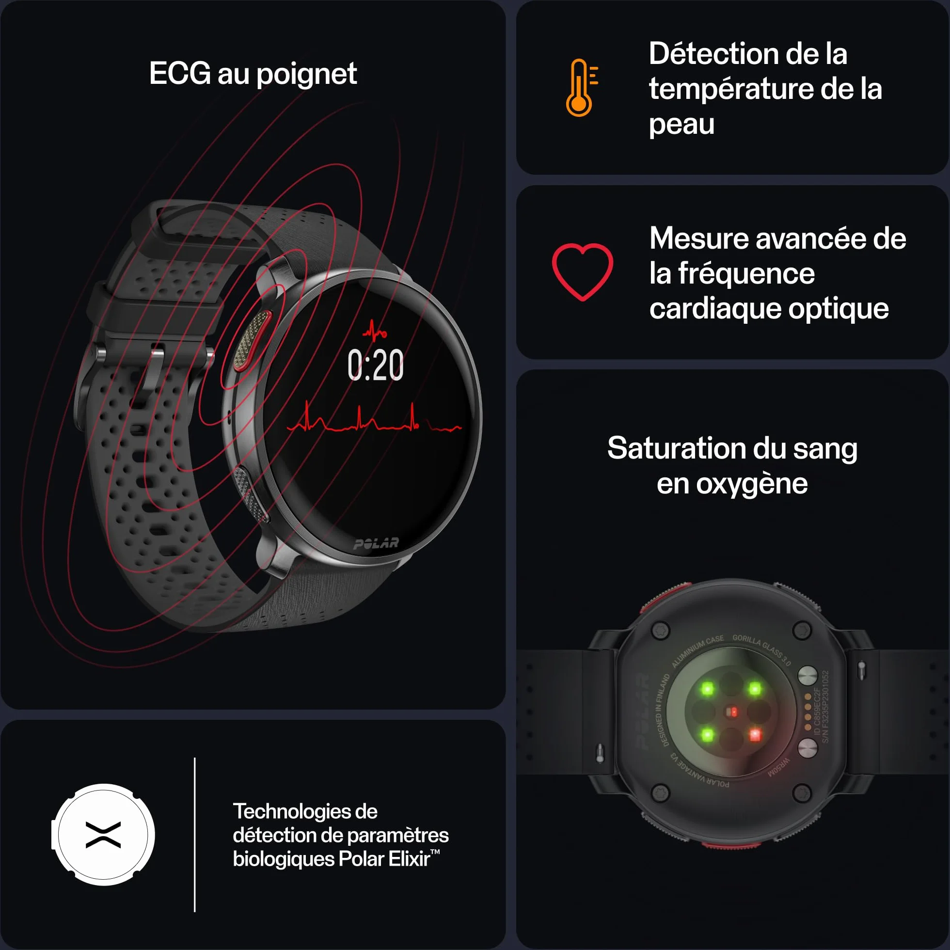 Polar Vantage V3, Montre Sport avec GPS, Cardiofréquencemètre de Pointe, Autonomie prolongée, Montre connectée Hommes et Femmes, Cartes Hors Ligne, Montre Running, Montre Triathlon