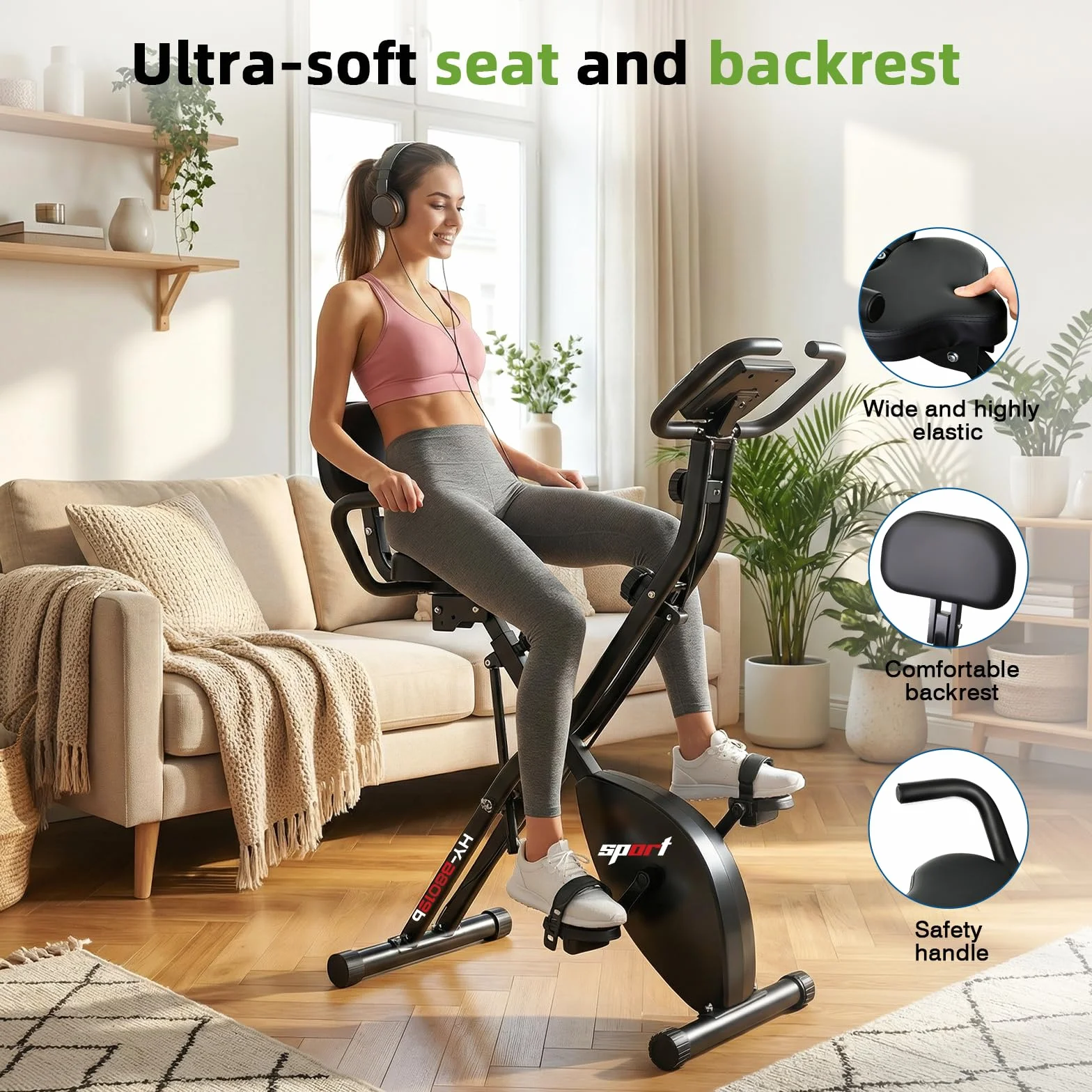 Vélo d'appartement pliable 4 en 1 avec écran LCD et mesure du pouls - 8 niveaux de résistance magnétique, capacité 120 kg
