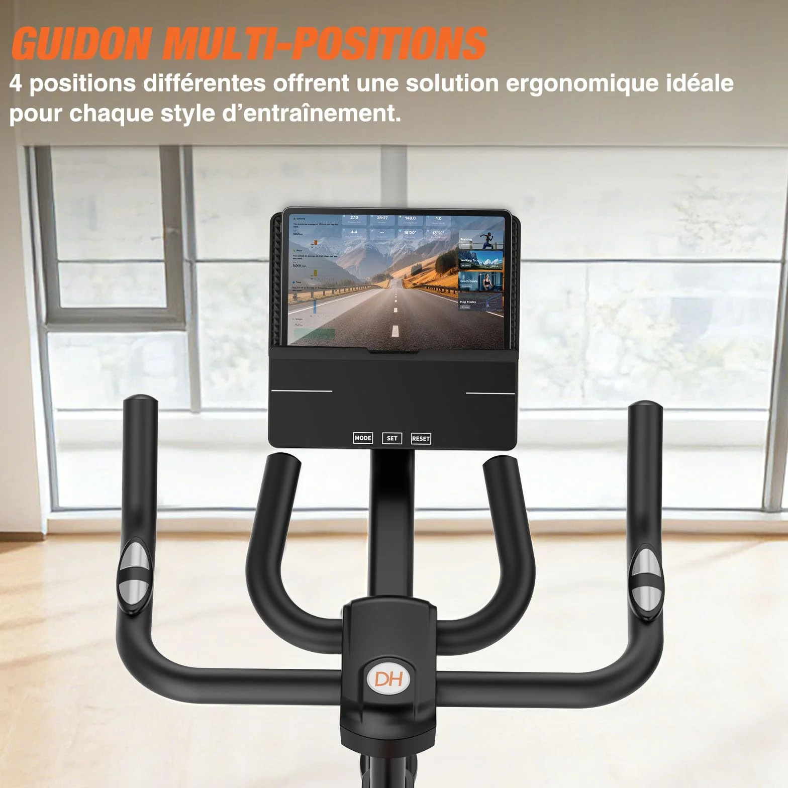 DH FitLife Vélo d’appartement ergomètre | Hometrainer silencieux à résistance magnétique | Capteur de pouls & APP | Guidon amélioré, écran/moniteur | 150–195 cm