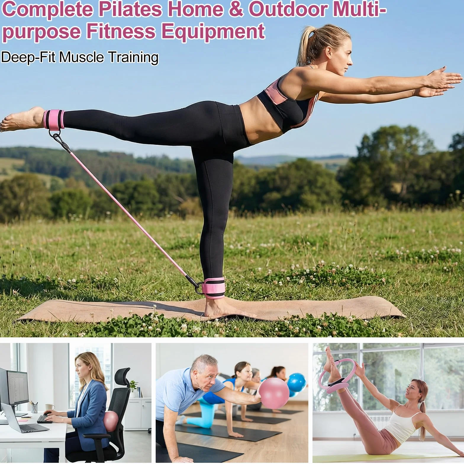 Kit Pilates 18 pièces avec Anneau de Pilates, Bandes de Résistance, Ballon de Yoga