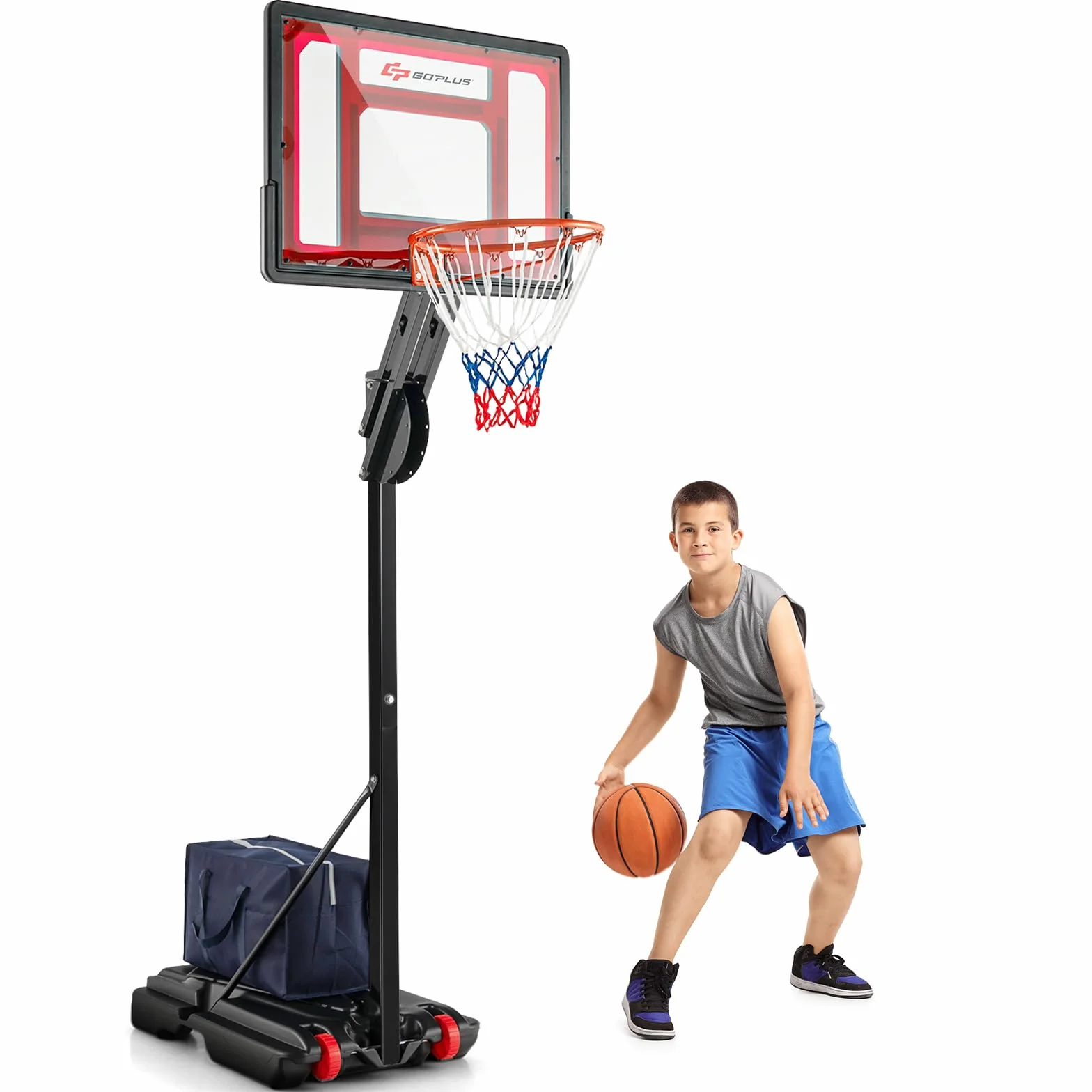 KOMFOTTEU Panier de Basket-Ball en PE et PVC pour l'Extérieur, 10 Niveaux de Hauteur réglables 155-310 cm, Support de Basket-Ball Portable Mobile, Base de Basket-Ball, pour Enfants et Adultes