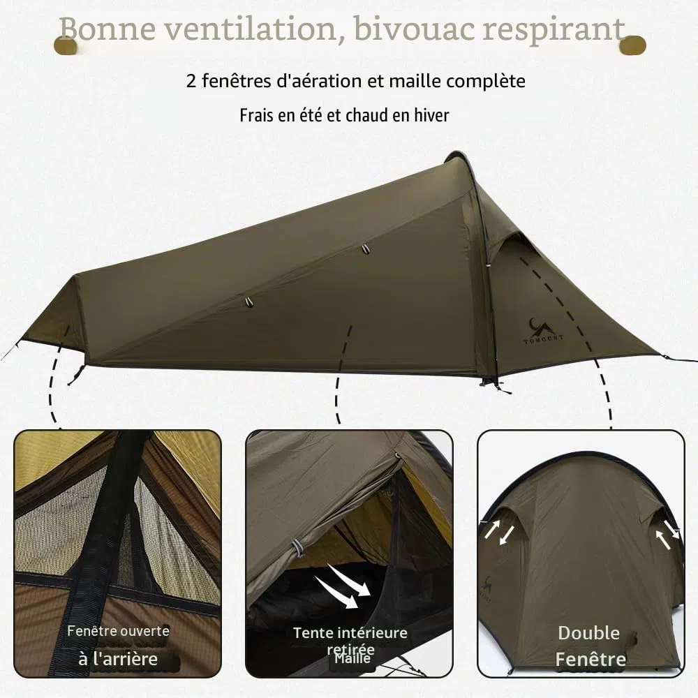 TOMOUNT Bivy Tente en nylon ultra légère pour 1 personne Sac de bivouac étanche Petit encombrement Tente de trekking pour une personne pour trekking, camping, extérieur, escalade avec sac à dos