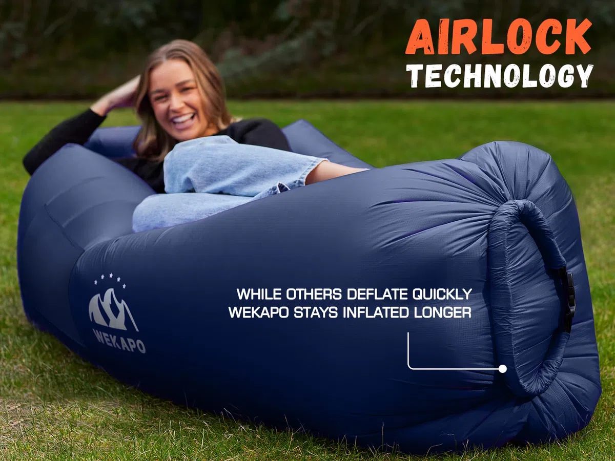 WEKAPO Chaise Longue Gonflable – Accessoires de Camping et de Plage, canapé Gonflable Portable pour la randonnée, la pelouse, Les Films d'intérieur/extérieur et Les Festivals de Musique. Hamac
