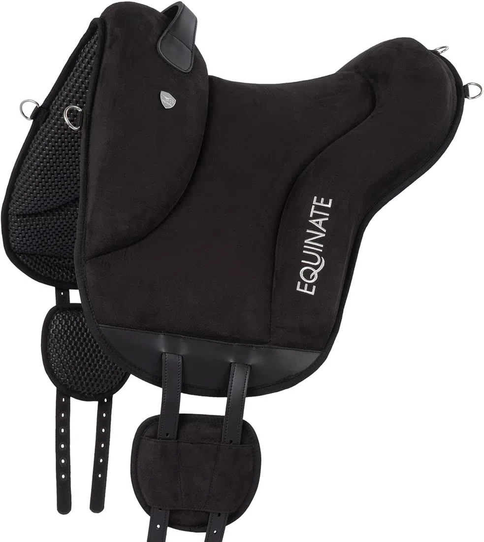 Equinate Newfield Tapis d'équitation en daim synthétique noir – Coussin Bareback avec dessous en néoprène facile d'entretien – Selle sans arbre