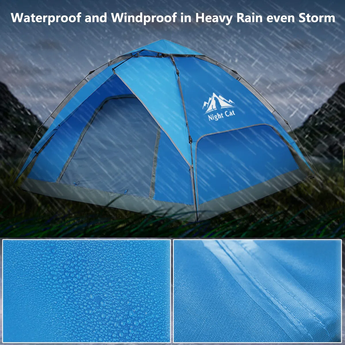 Night Cat Tente de Camping 3 4 Personne Imperméable Installation Facile Instantanée Pop Up Dome Tente Familiale Automatique