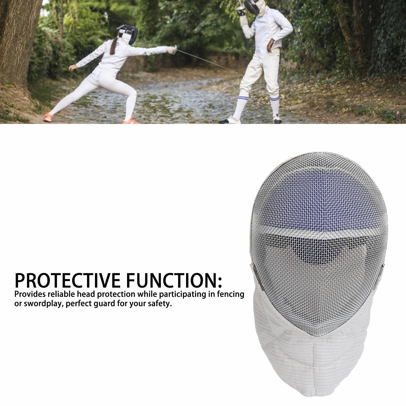 Casque d'escrime, Casque en d'acier certifié CE 350N avec Bavoir rembourré en Cuir PU, Idéal pour Les Escrimeurs Débutants et Expérimentés