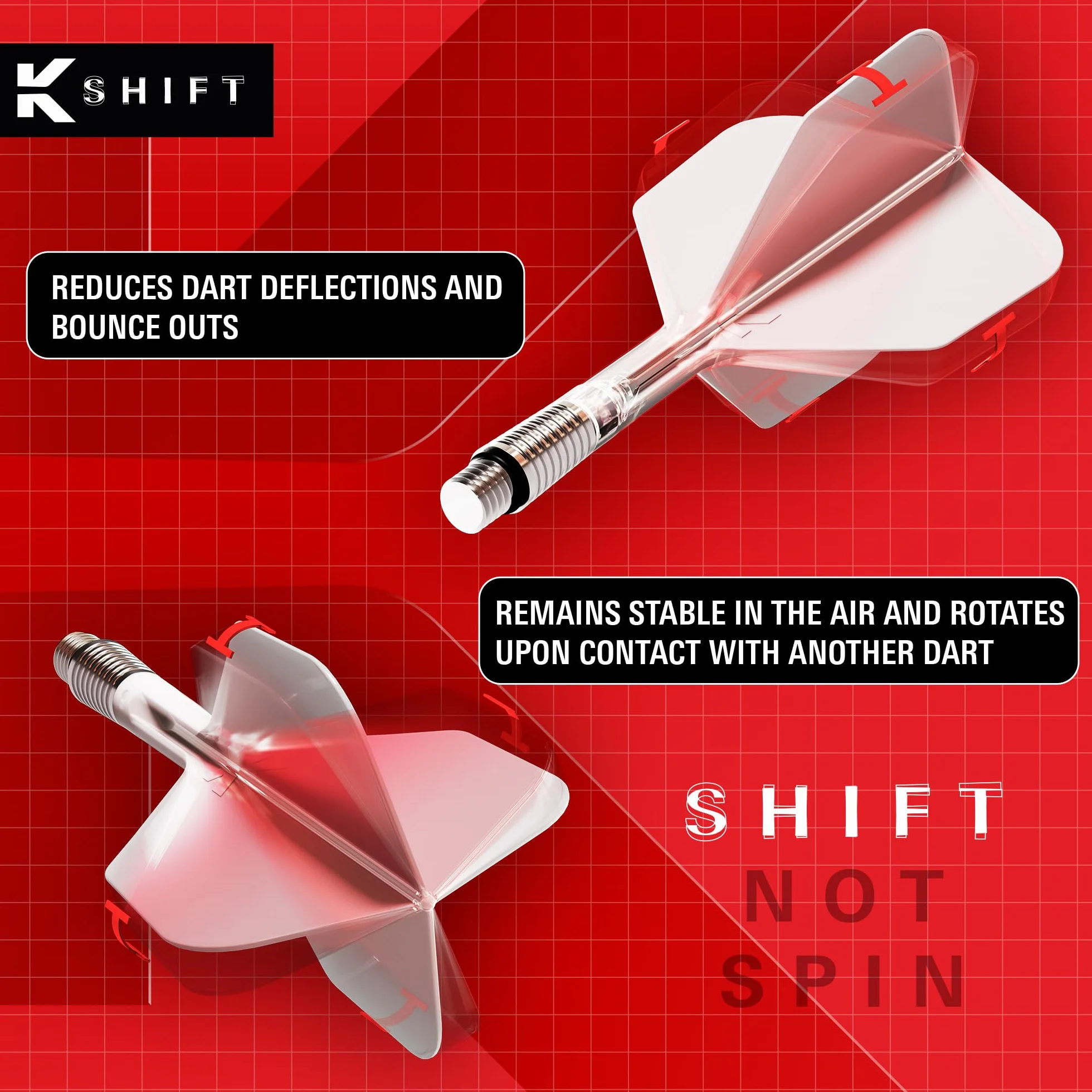 Target Darts K-Shift N° 2 Intégrés Vols et Arbres | K Shift N° 2 Système Vol et Arbre, Blanc/Transparent/Noir – K-Flex Court/Intermédiaire/Moyen Shift Spin Base, Accessoires Fléchettes Professionnels