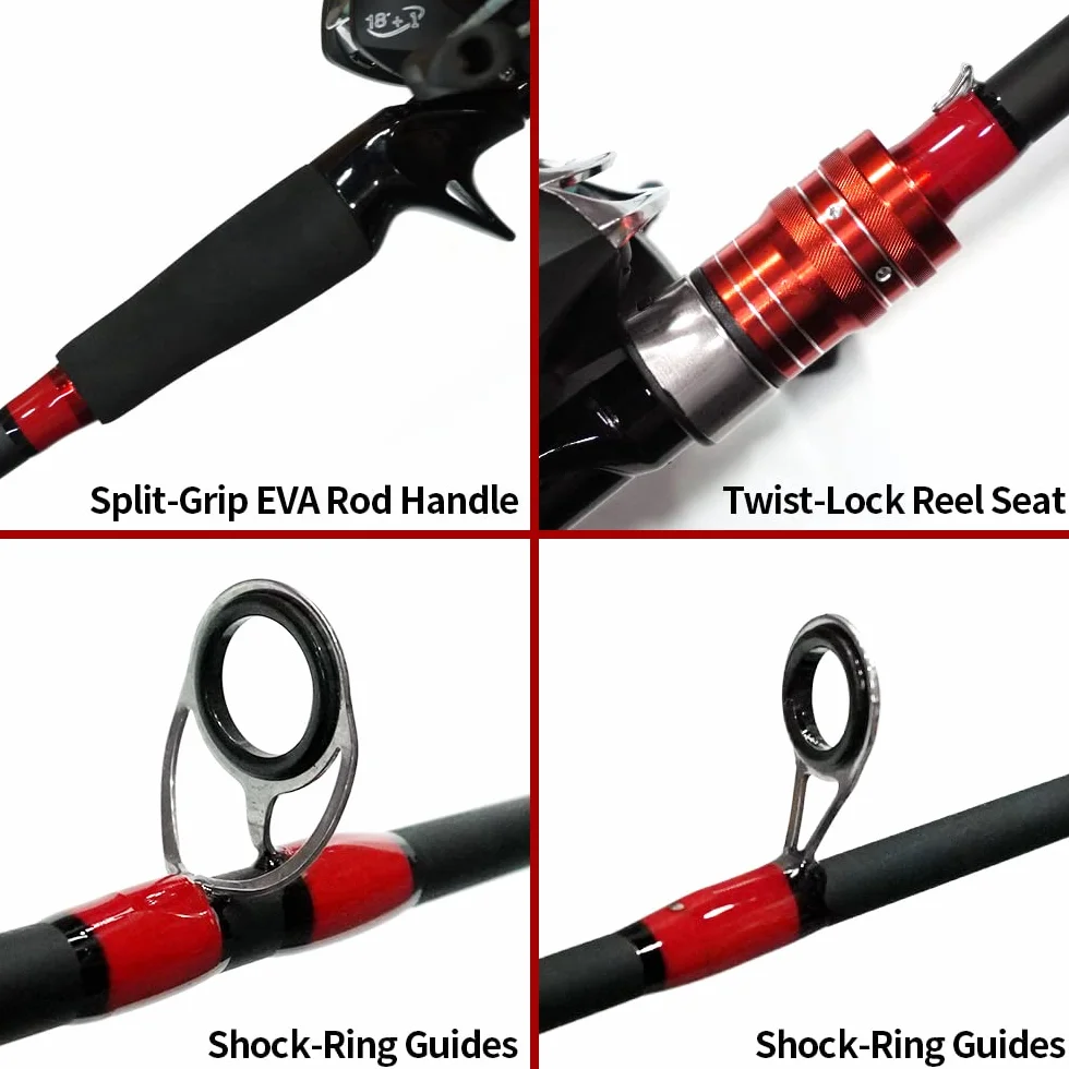 Kilitn Canne à pêche et Moulinet, Baitcasting Combo Baitcast Reel, 1,8 m 2,1 m 2 pièces en Fibre de Verre Durable enveloppée de Fibre de Carbone avec poignée Confortable en EVA