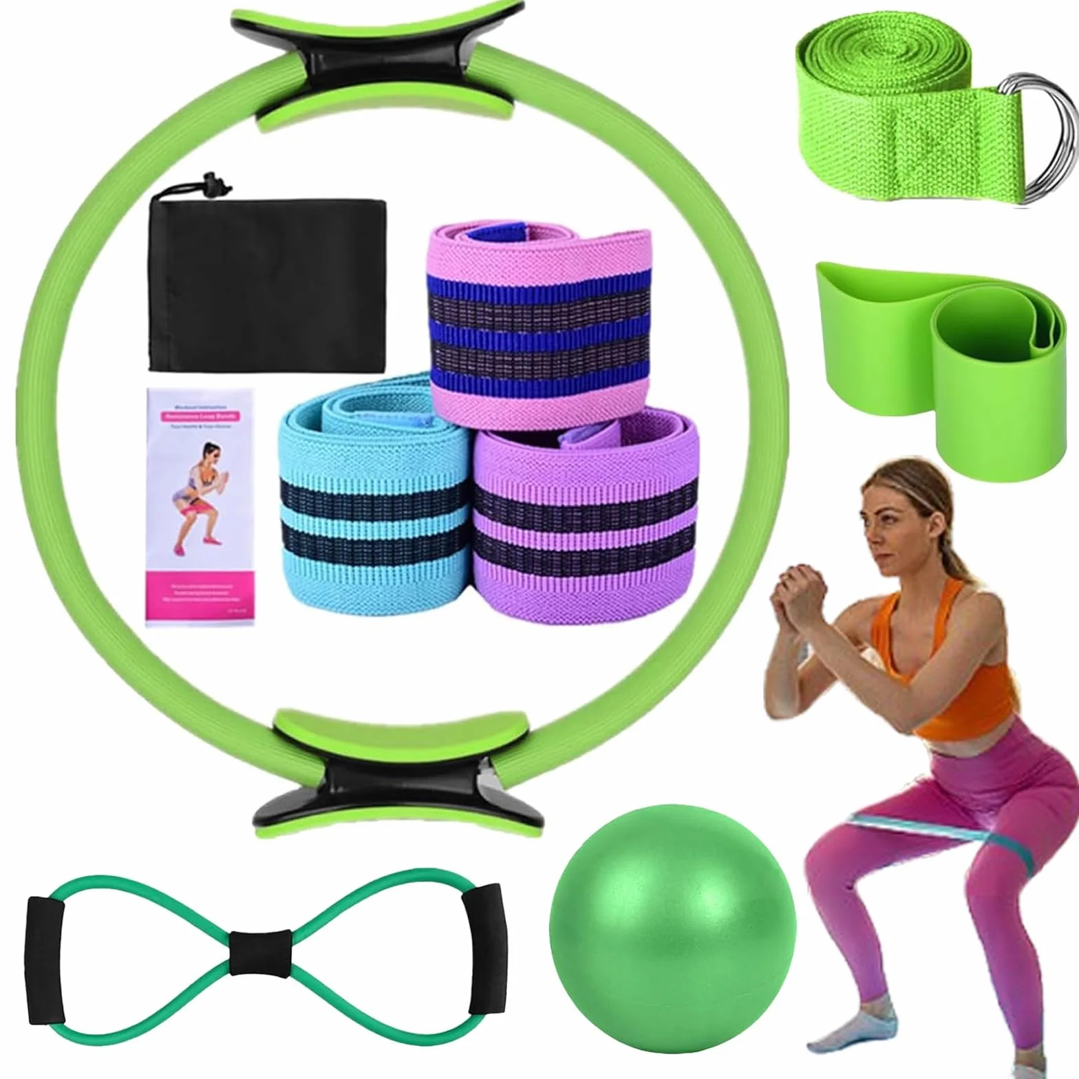 Kit Pilates Essentials pour Femmes, Kits De Pilates pour EntraîNements à Domicile, Ensembles De Yoga Portables, avec Ballon De Yoga 25 Cm, Bande RéSistance en Forme De 8