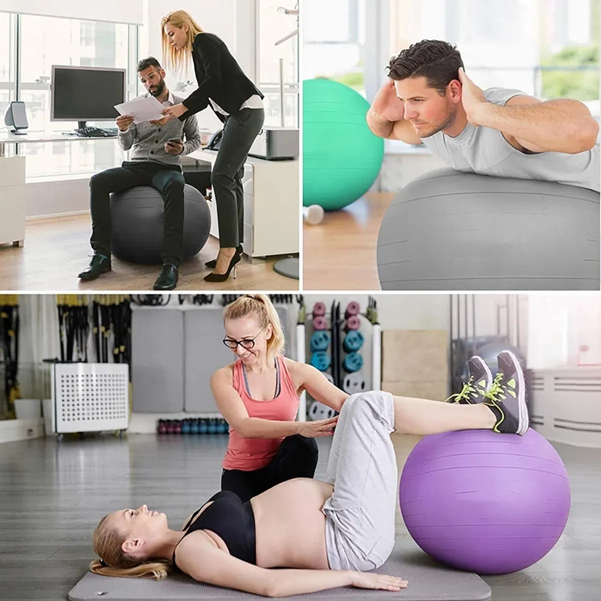 Chaise de Ballon de Fitness, Chaise de Bureau de Yoga avec Rouleaux/Support Dorsal, Ergonomique, pour Adultes/Femmes Enceintes