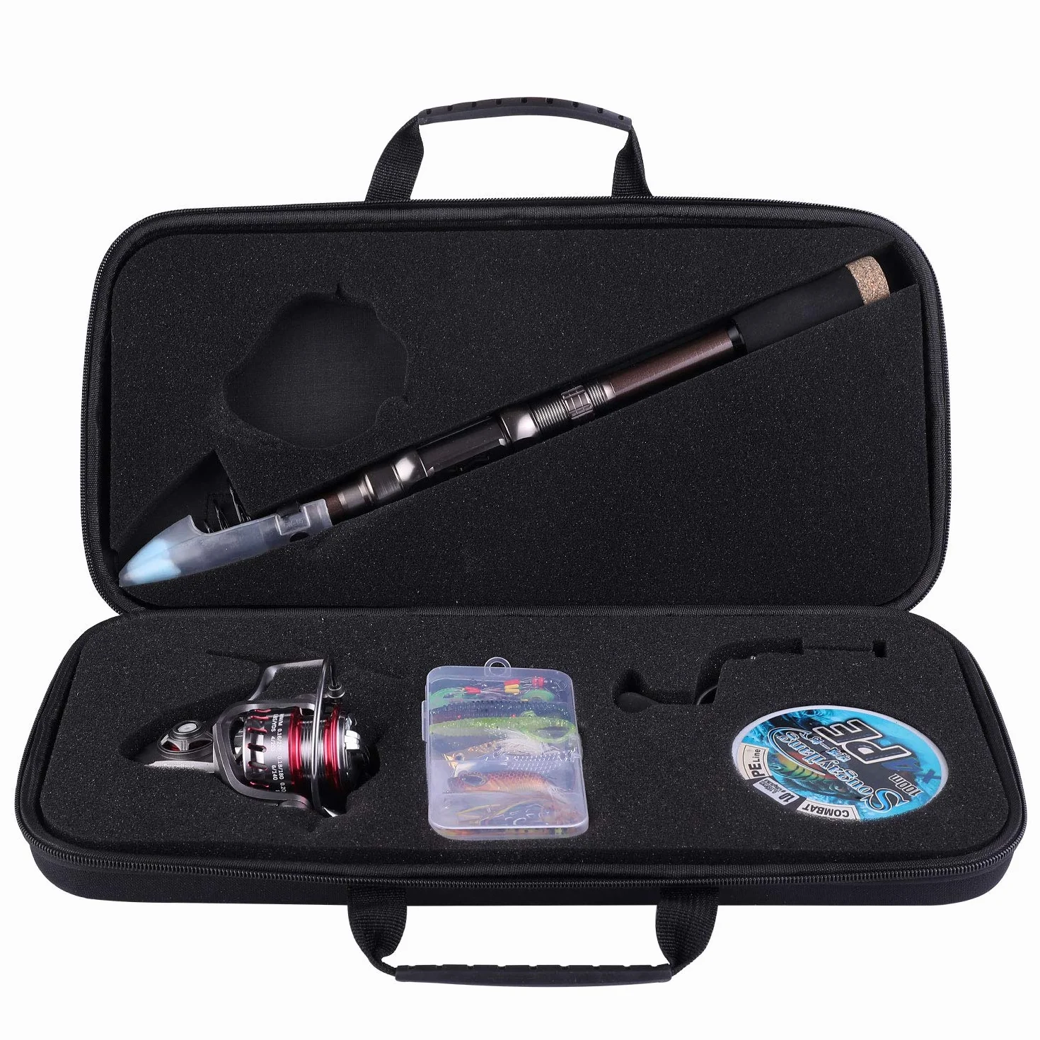 Sougayilang Canne à pêche et Moulinet télescopique en Fibre de Carbone 12+1BB avec Sac de Transport pour Eau salée et Eau Douce