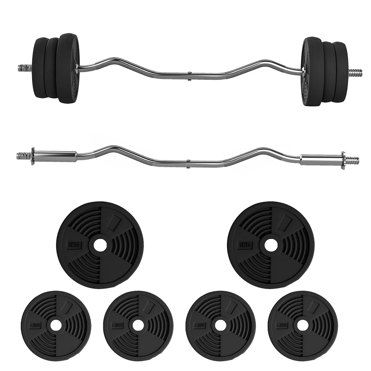 SPORTNOW Ensemble d'haltères 25 kg total, barre d'haltère avec disques de poids 5 kg et 2,5 kg, barre longue, avec poignée antidérapante, exercices de fitness entraînement à la maison et gym, noir