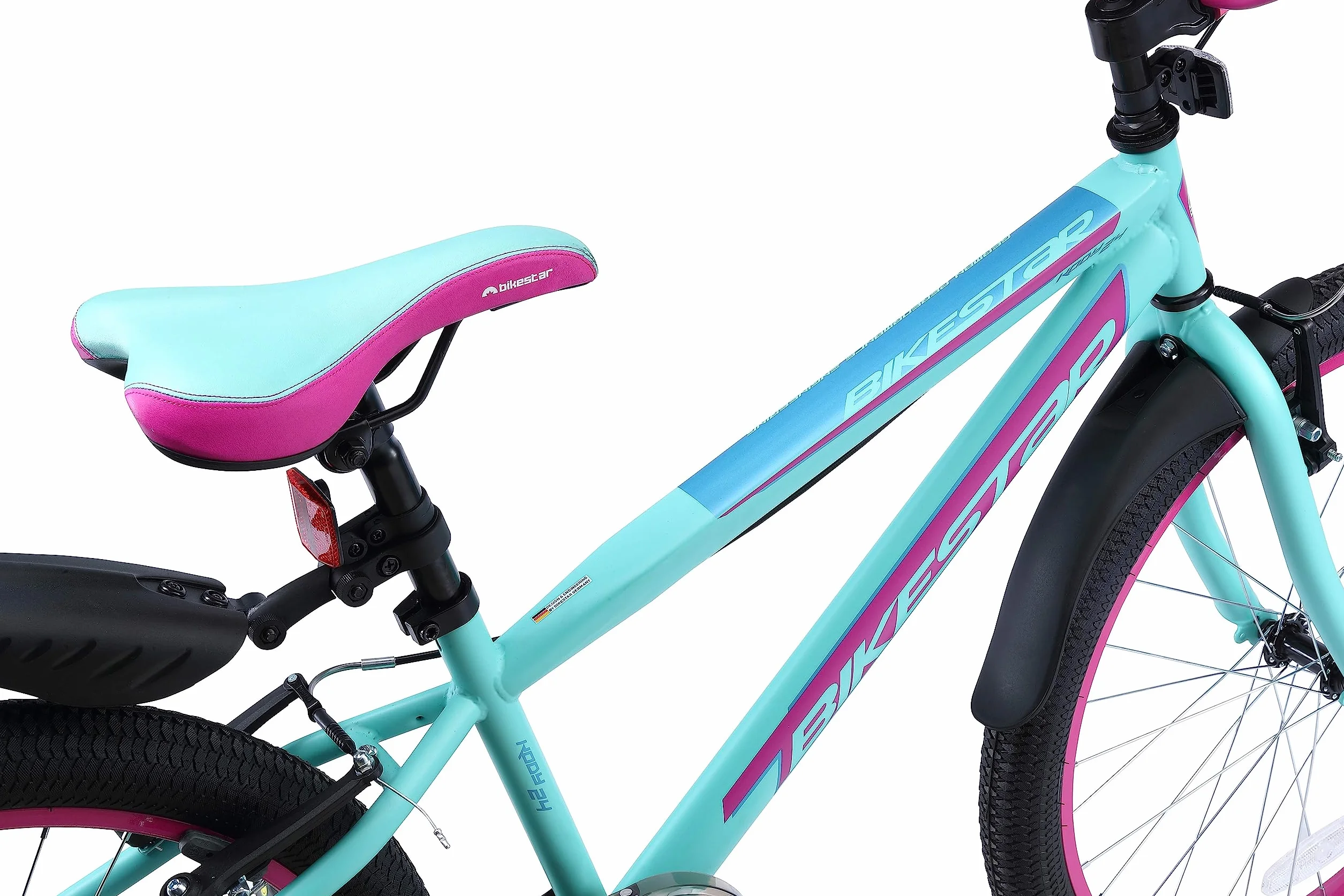 BIKESTAR Vélo Enfant pour Garcons et Filles de 10-13 Ans | Bicyclette Enfant 24 Pouces VTT avec Freins | Turquoise & Berry