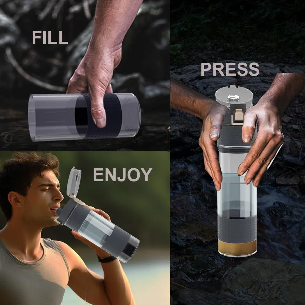 Bouteille purificateur d'eau pour randonnée, camping, voyage et sport, survie, bouteille de filtration d'eau ultra-filtrante pour survie d'urgence 500 ml