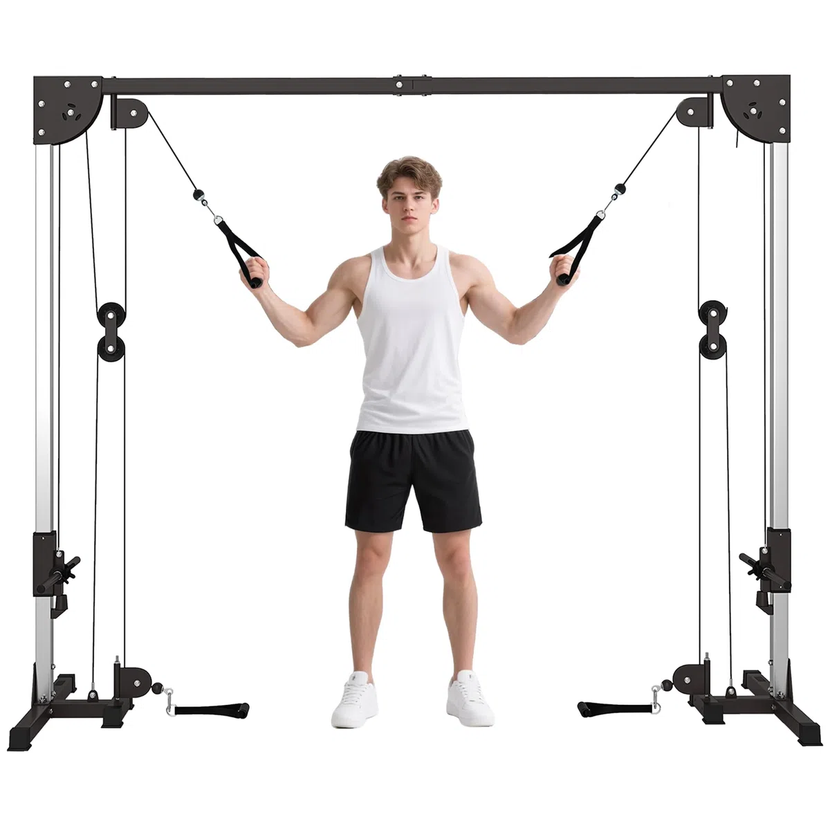 SPORTNOW Station de Musculation Double poulie Cable Crossover vis à vis, Charge Libre avec Poids 2 x 50kg - dim. 245L x 85l x 207H cm, en Acier, Noir