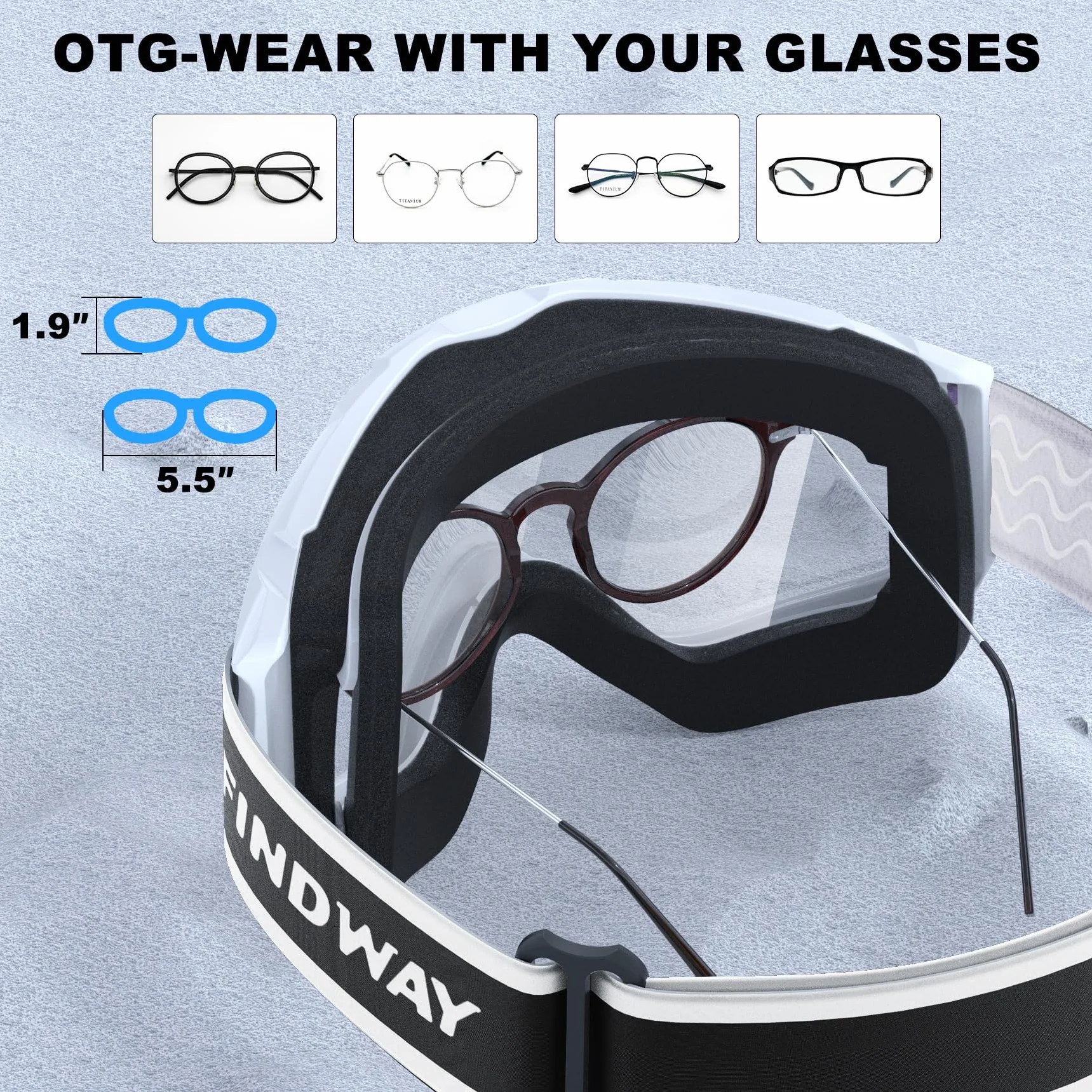 Findway Lunette de Ski,Masque de Ski Lunettes de Ski pour Adulte Homme Femme Jeunesse Junior OTG Masques de Snowboard, Anti buée, 100% Anti-UV pour Sports Hiver