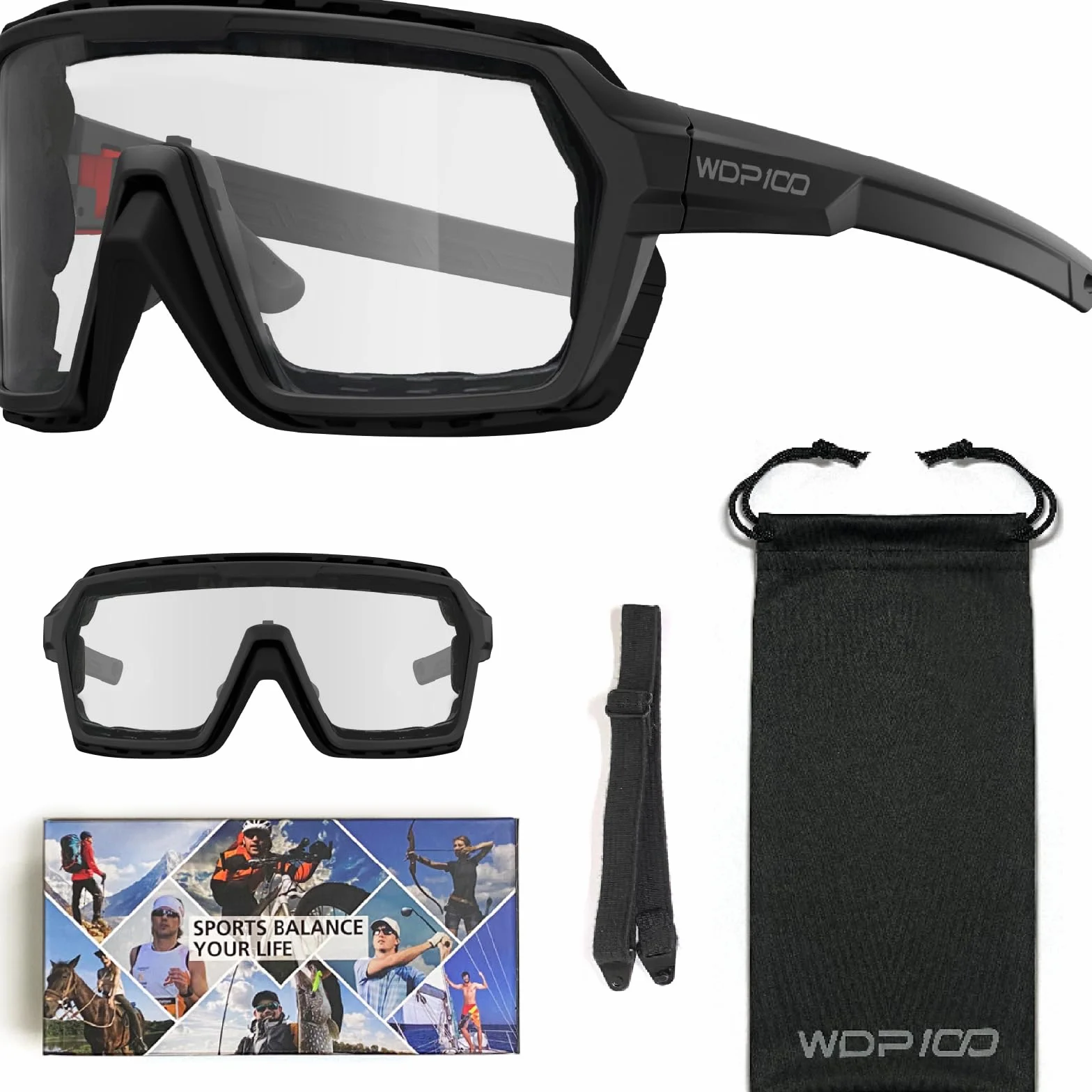 Lunettes de Moto Antibuée Verres Clairs Protection UV Coupe Vent Spoggles avec Mousse Amovible et Sangle Amovible pour Moto Scooter UTV