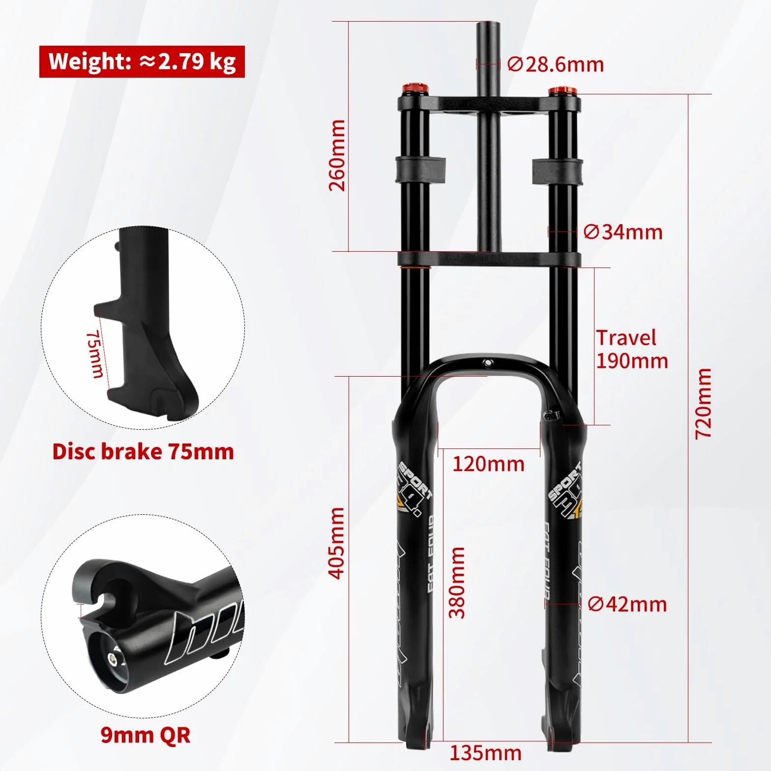 Fourches À Suspension Vélo 26 Pouces 4.0 Fat Bike Fourche Avant Droite Une Descente Vélo Montagne Fourche VTT 1-1/8 Frein À Disque Fourche Pneumatique Voyage 170mm Fourche Avant Vélo Électrique BMX 28