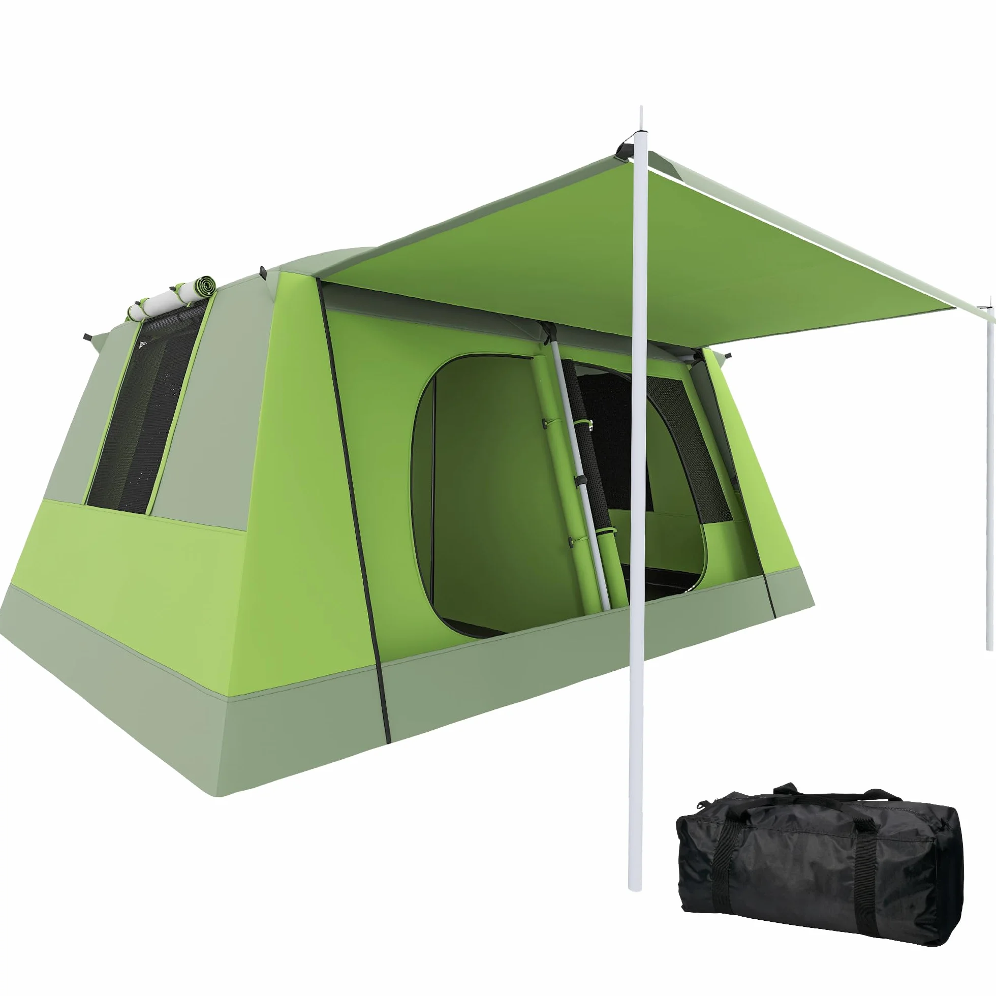 Outsunny Tente de Camping avec Porche pour 4 Personnes, Tente familiale légère Portable Facile à Installer, Sac de Transport et Crochet Inclus, pour Voyage randonnée, 405 x 305 x 225 cm, Vert
