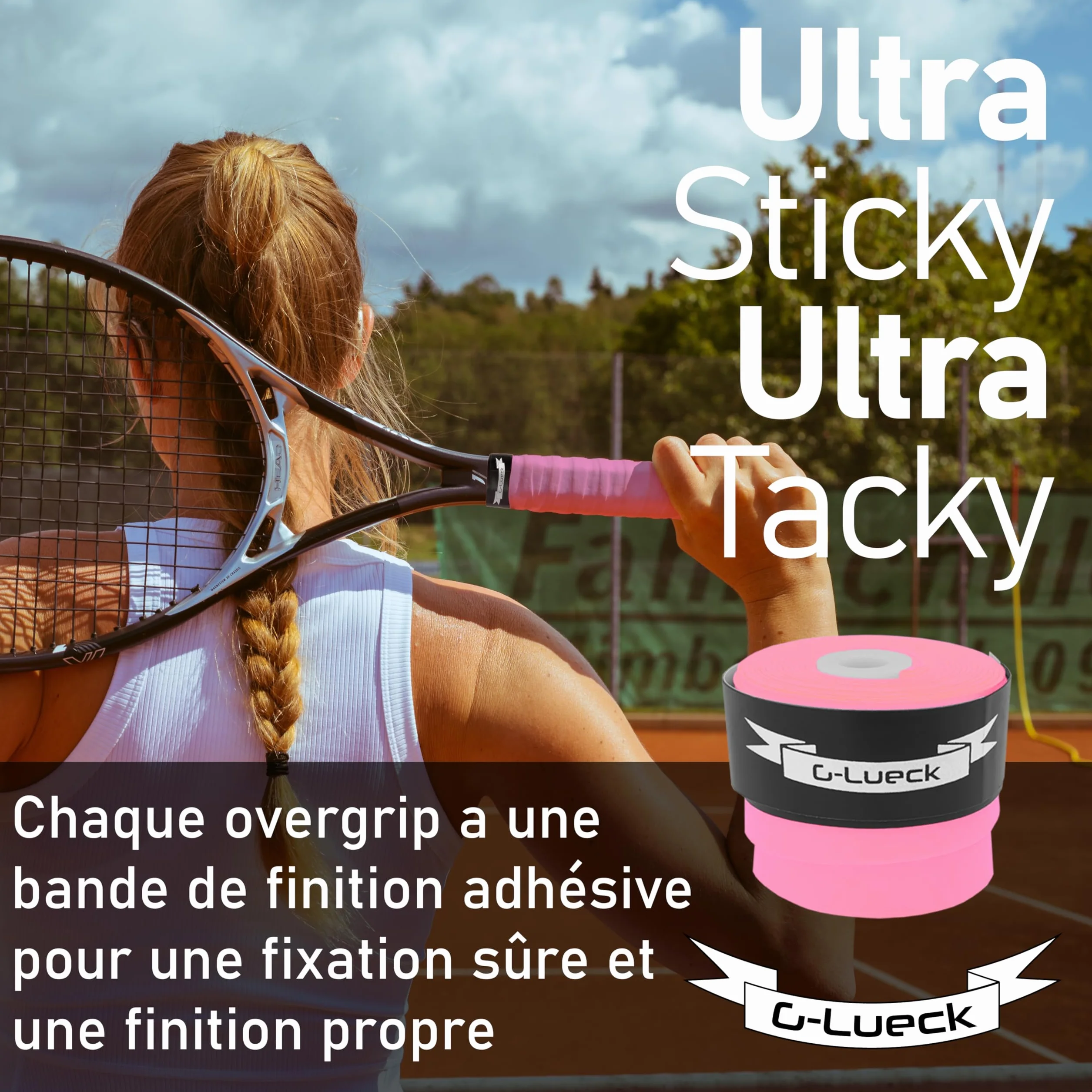 G-Lueck Lot de 50 overgrips de Tennis (très adhérents) | Talent Grip | 0,50-0,60 mm d'épaisseur | Surgrips pour Raquette de Squash, Badminton et Baby-Foot avec Bande de Finition adhésive |