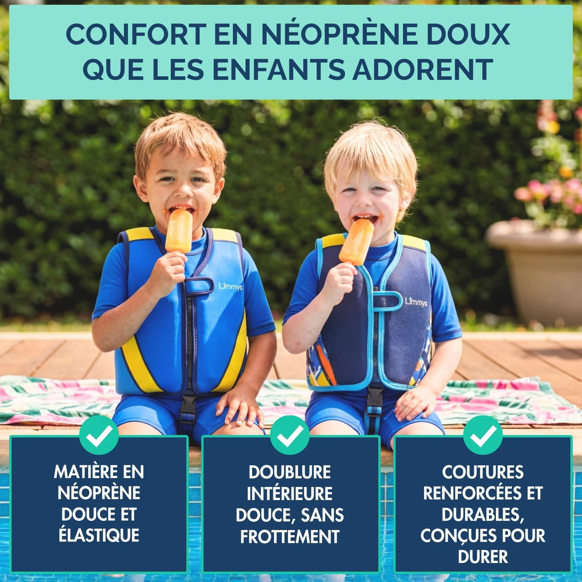 Limmys Gilet de Natation Enfants Aide Flottaison Réglable 8 Panneaux Néoprène Doux CE