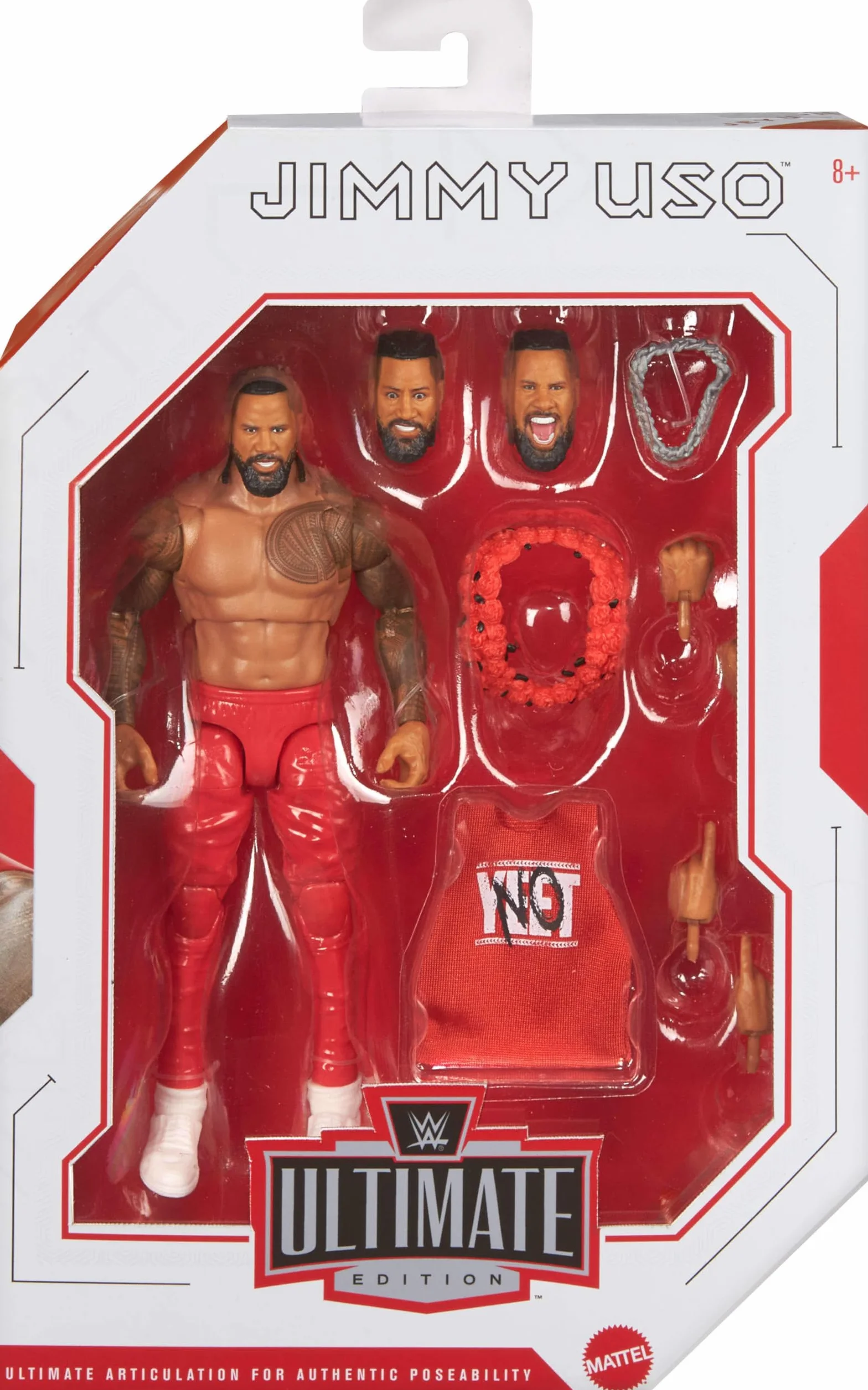 Mattel WWE Ultimate Edition Ensemble de Figurines et Accessoires Jimmy USO 15,2 cm à Collectionner, têtes et Mains interchangeables, 30 Points d'articulation