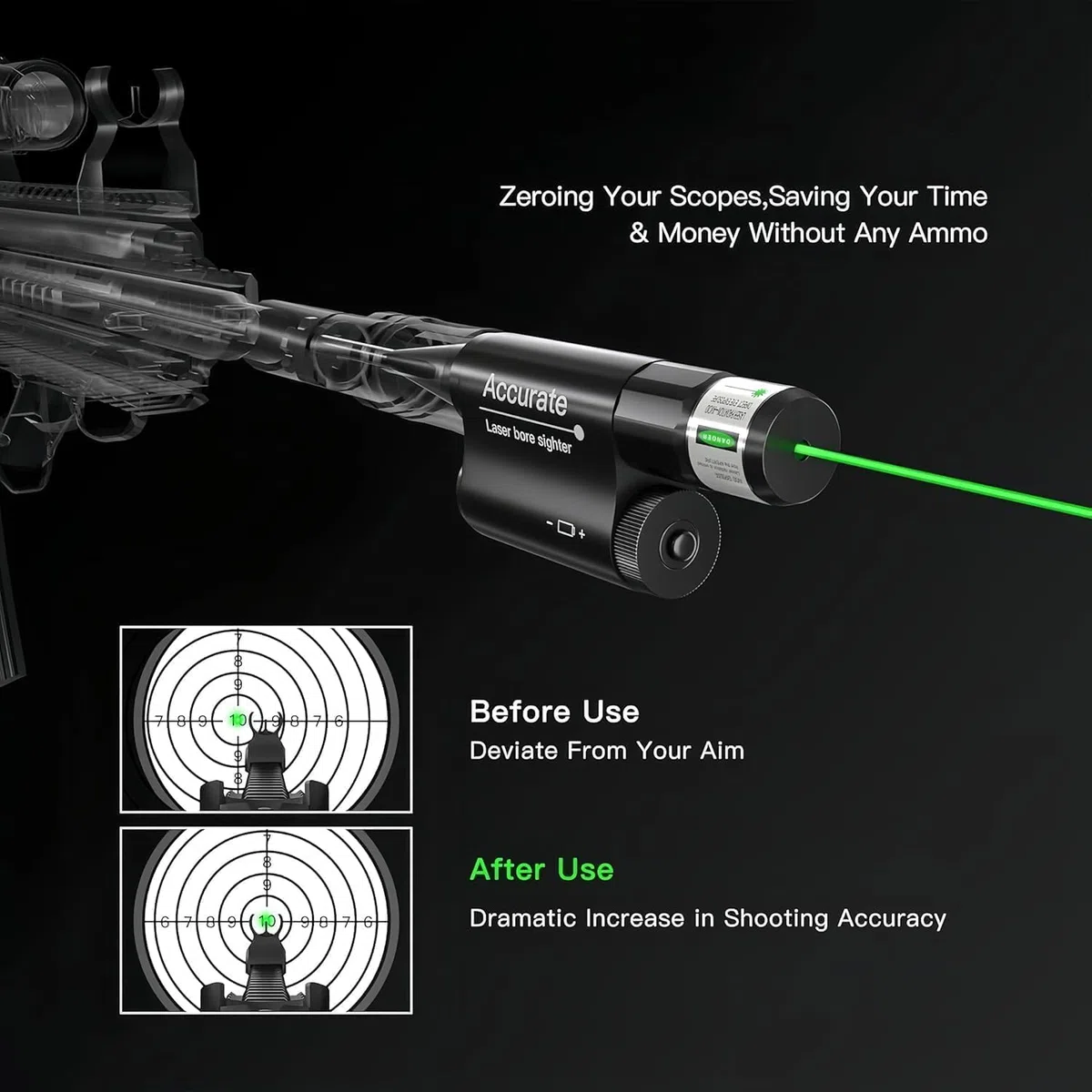 KinZon Viseur Laser Professionnel Vert - Compatible Calibres .17 à .78 & 12GA | Kit d'Alignement Haute Précision pour Fusils, Pistolets et Airsoft | Réglage Optique sans Tir