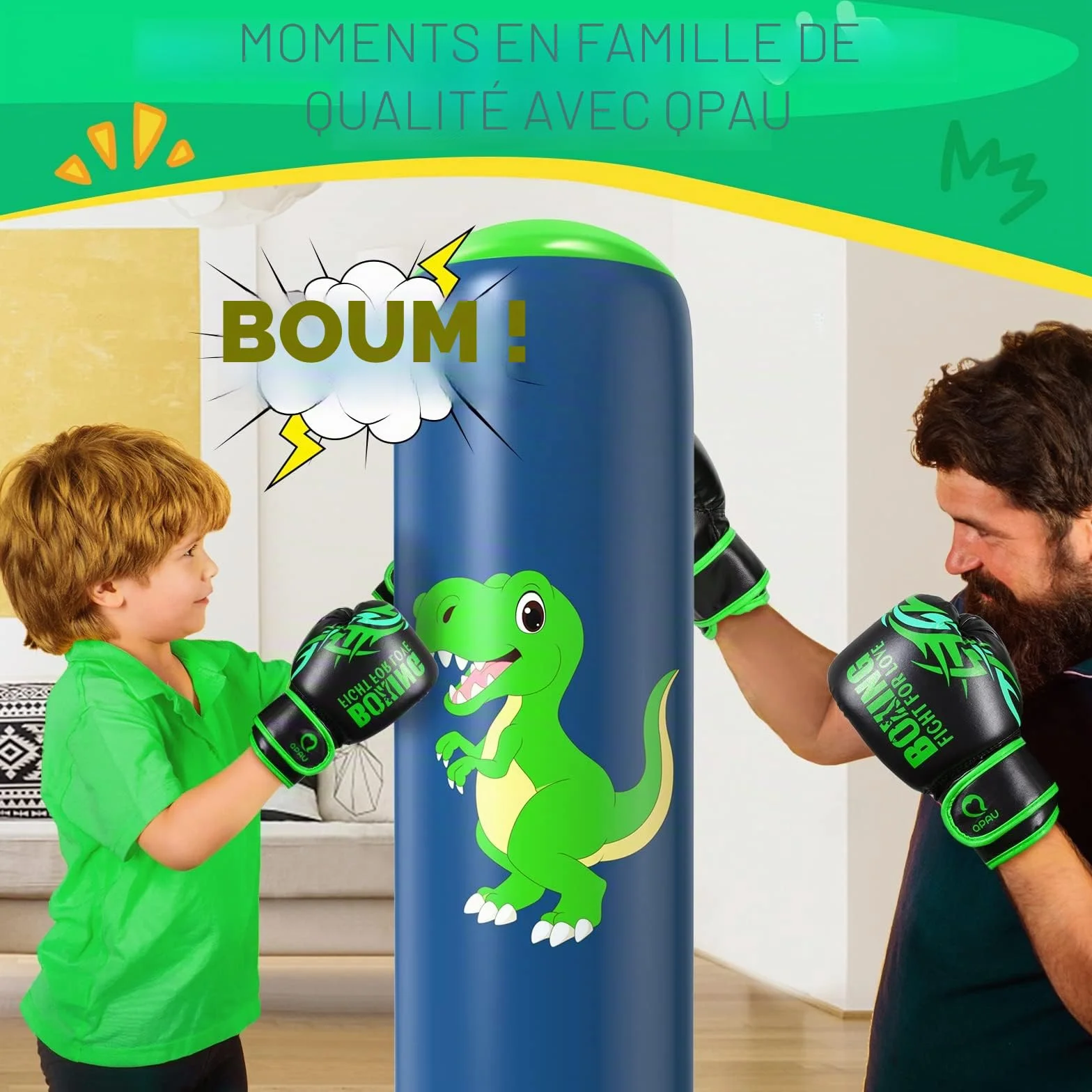 Sac de Boxe pour Enfants QPAU, Sac Boxe Gonflable Pied 3-8 Ans, Cadeaux Enfants, Set Debout Karaté Taekwondo
