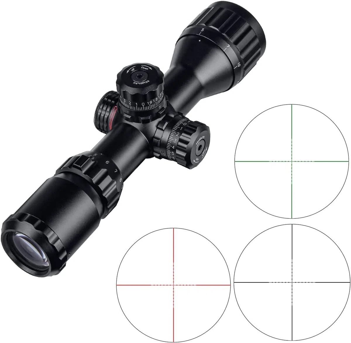 Lunette de visée SPINA OPTICS 3-9X32, AO, RGB Mil-Dot, Anneaux QD, Noir