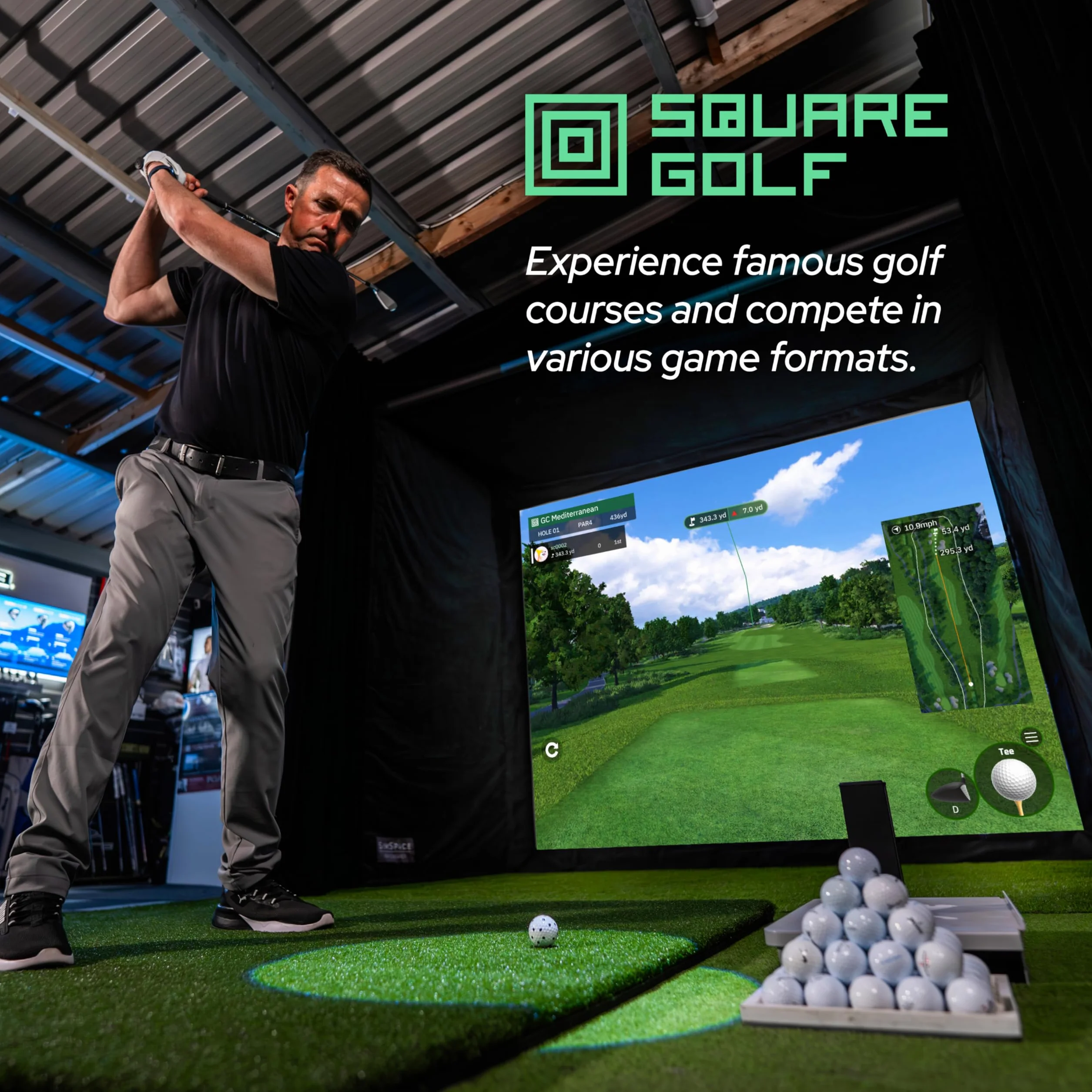 Square Golf Moniteur de Lancement d'intérieur Unisexe, Noir