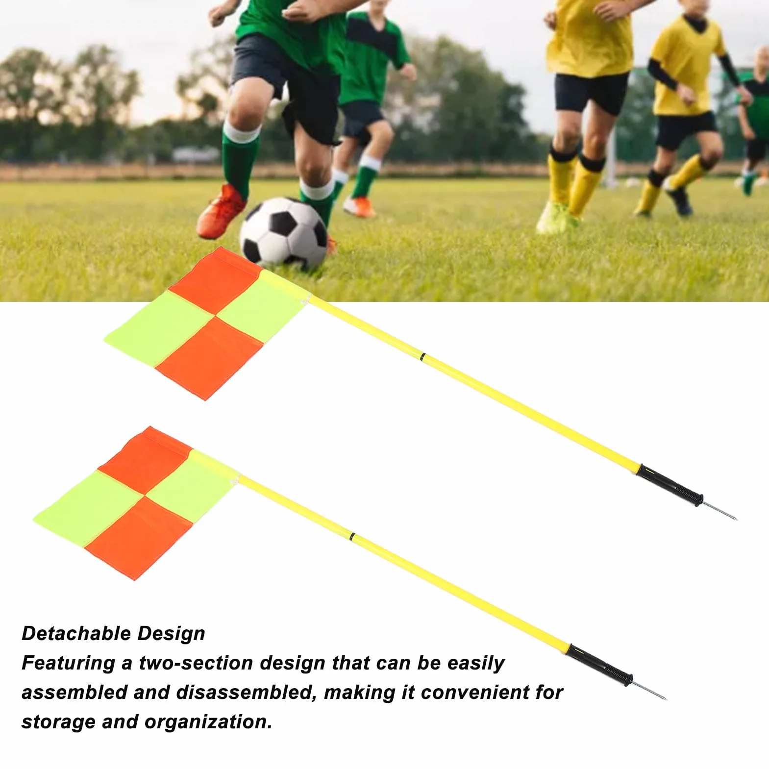 Lot de 4 Drapeaux D'arbitre de Football avec 4 Drapeaux Carrés, 2 Sections de 1,5 M, équipement de Football avec Sac, pour L'entraînement en Plein Air, Léger et Portable