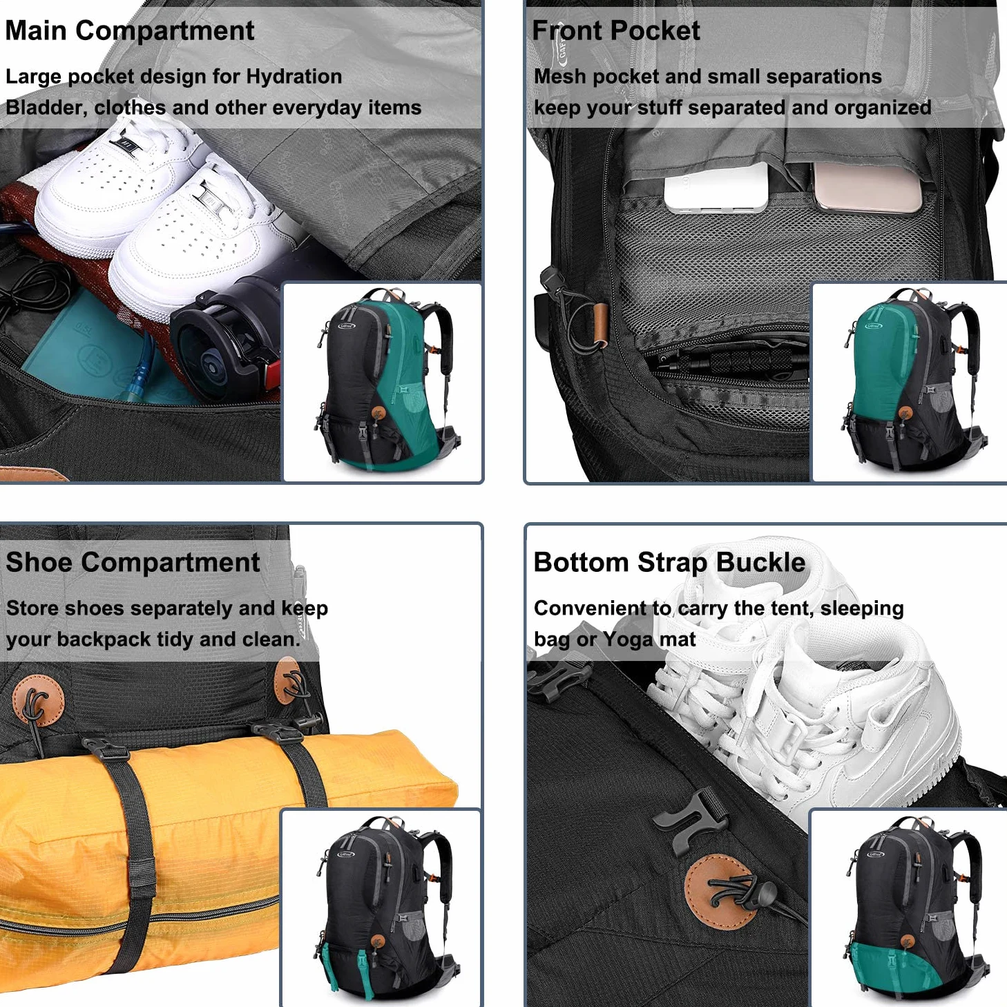 G4Free Sac à dos de randonnée imperméable de 50 l avec housse de pluie pour alpinisme, voyage, camping, trekking, sports de plein air pour homme et femme