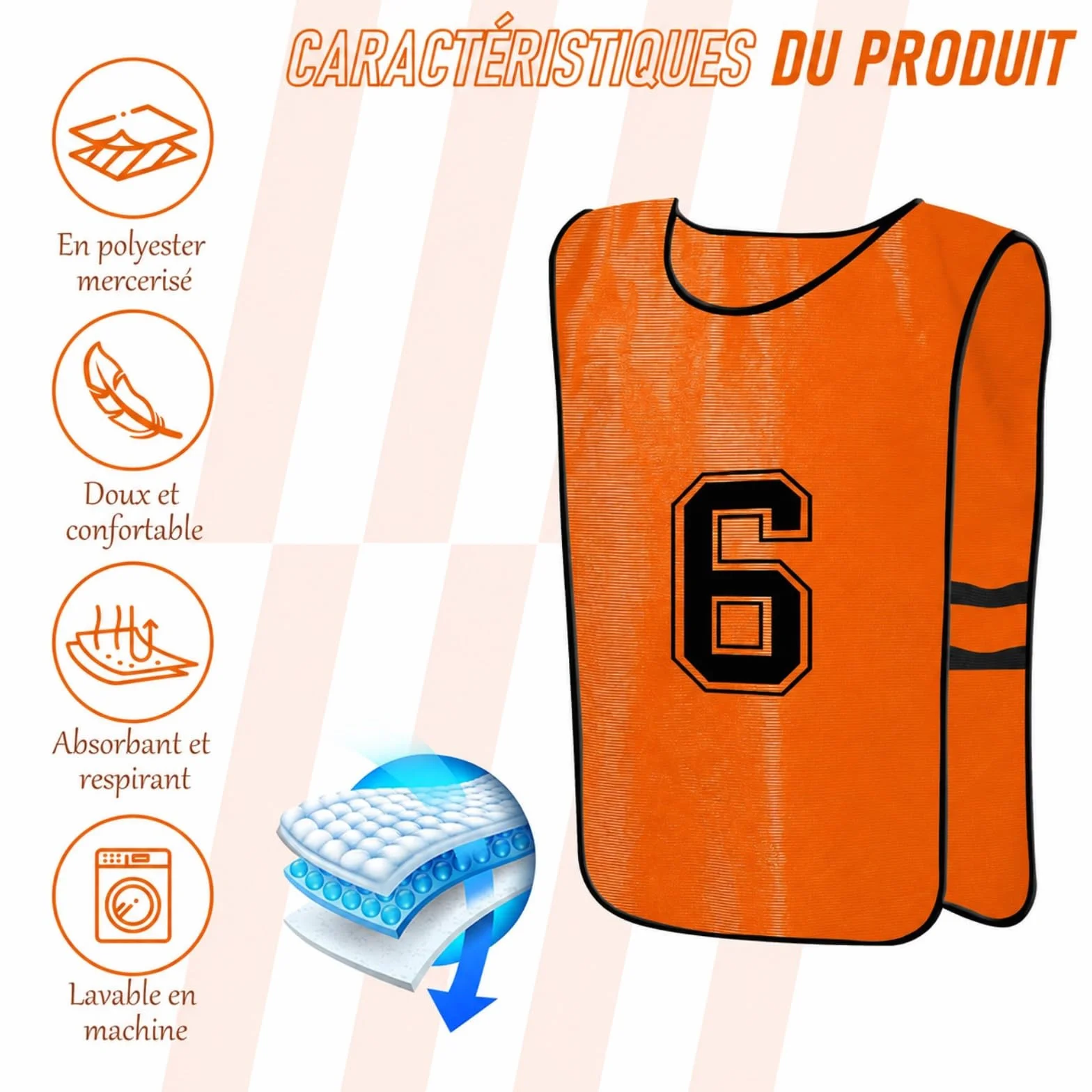 Chasubles de Football Adulte – Lot de 12 Gilets d’Entraînement Réversibles Numérotés pour Matchs et Sports d’Équipe – Maillots Respirants pour Foot, Basket, Volley – Vert/Orange