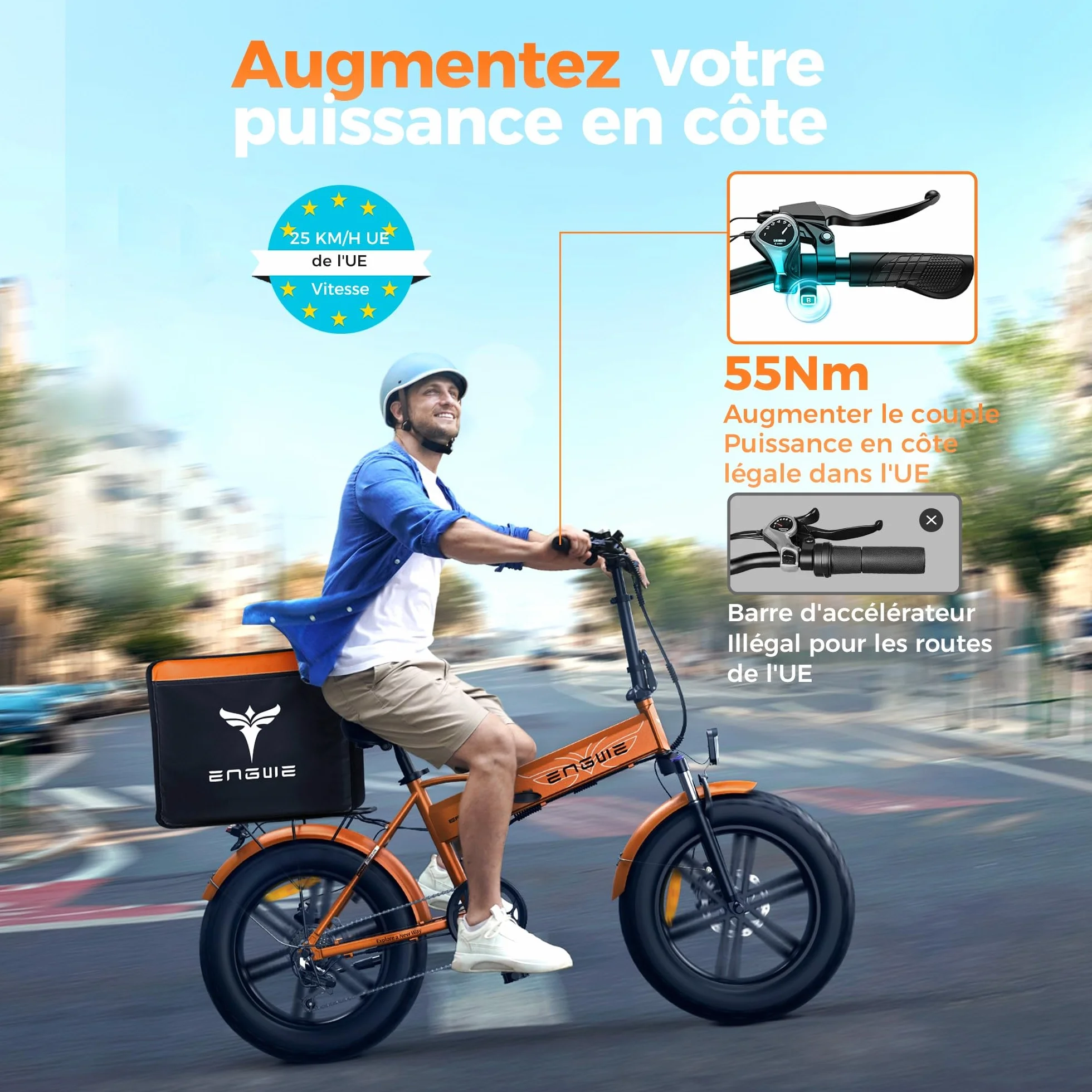 ENGWE Vélo Électrique Pliable, Batterie 48V 13Ah Amovible, Autonomie de 50-120 km，20'' ×4.0'' Fat Tire 7-Speed E-Bike for Any Terrain, EP-2 Boost