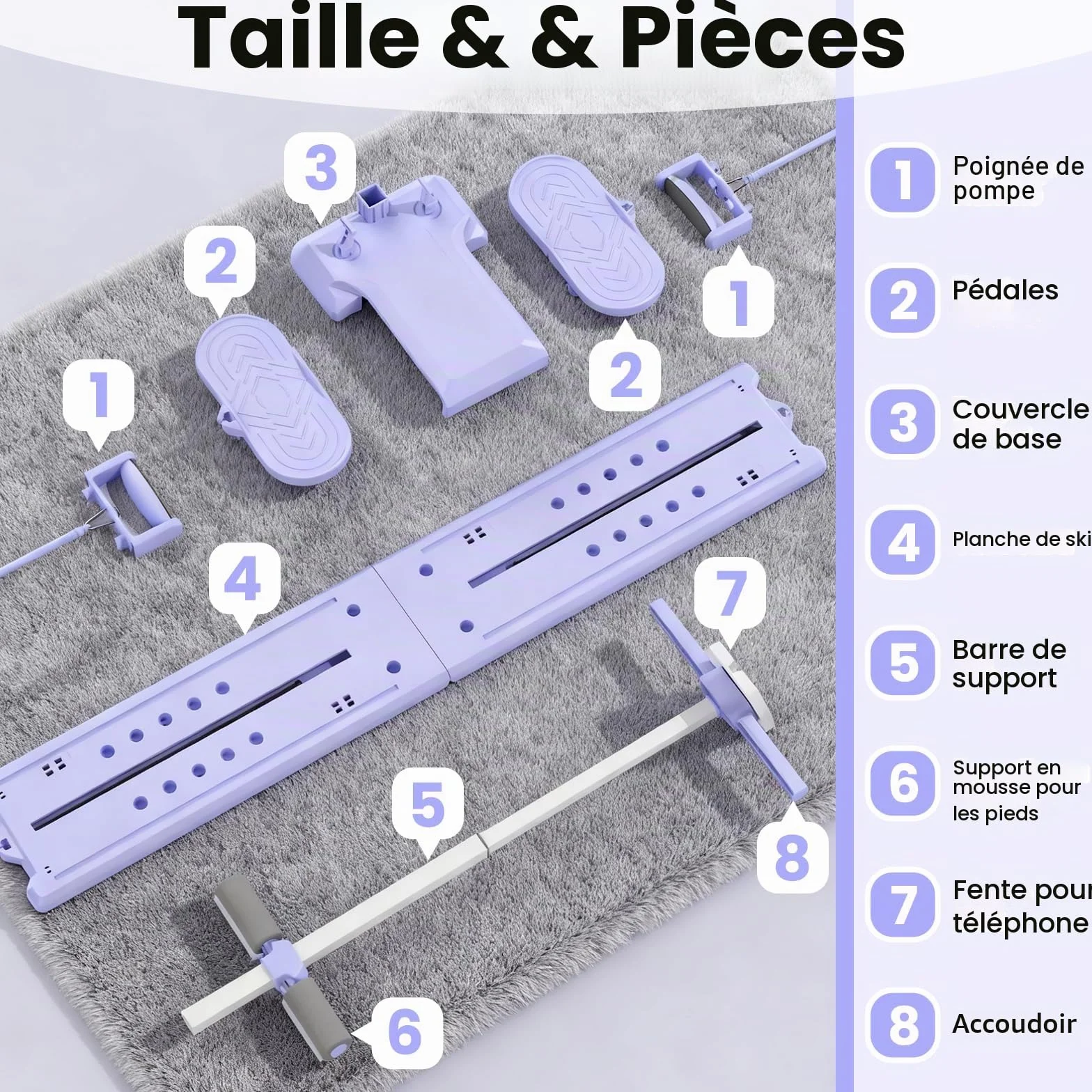 Kit Pilates Reformer, Machine à Ski 5 en 1, Planche de Pilate Pliable, Appareil Abdominaux, Push up Board, Poignées Amovibles avec Support Téléphone, pour le Renforcement du Core, Fessiers, Bras