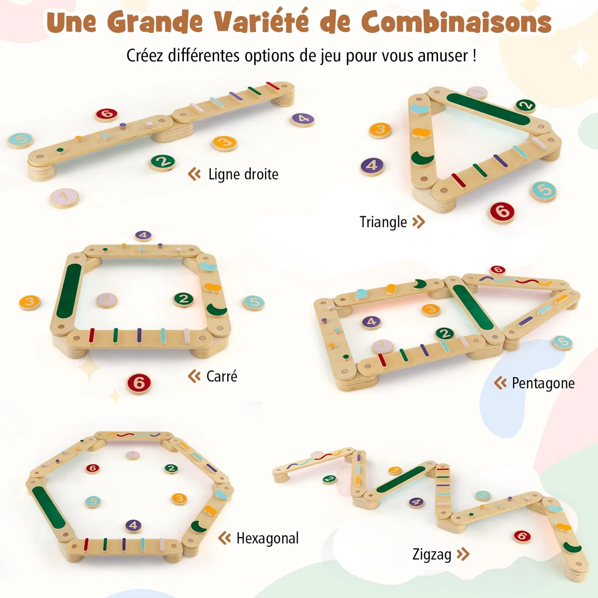 GOPLUS Poutre d'Equilibre Enfants, Poutre d'Equilibre Montessori Bois avec Tremplins, Double Face, Combinaison Libre, Parcours d'Obstacles pour Enfants 1 Ans,Charge 60KG Multicolore