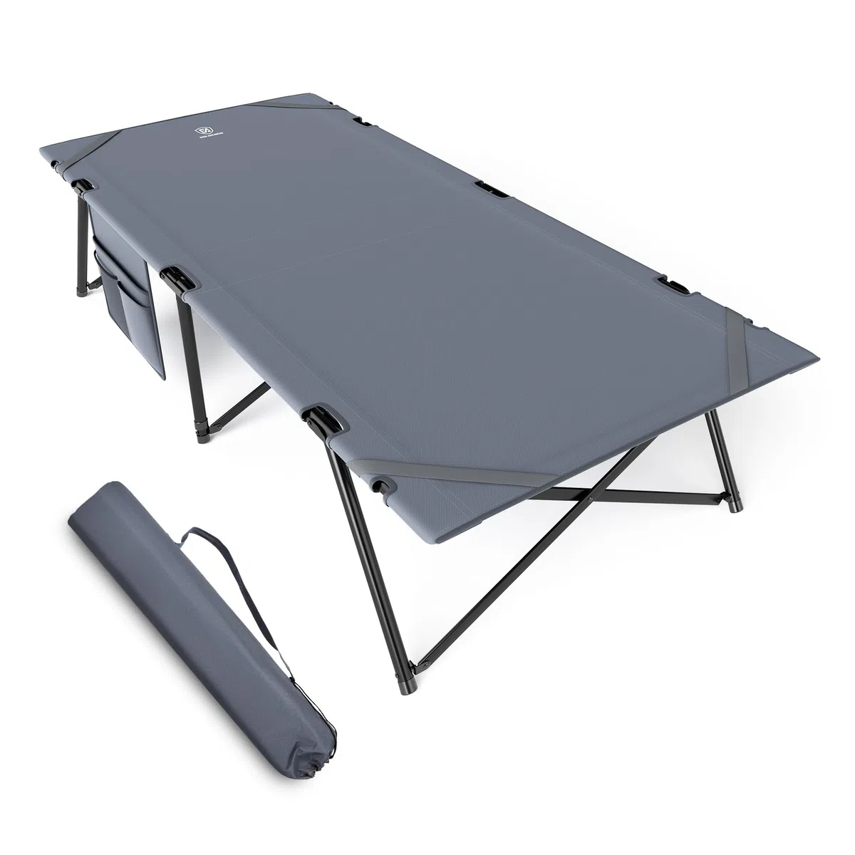 EVER ADVANCED Lit de Camping Pliable XL 214x79x50cm, Charge maximale 200 kg, Lit de Camp Large avec Poche latérale, Stable et Portable, pour Camping, Voyage, Jardin, extérieur et intérieur