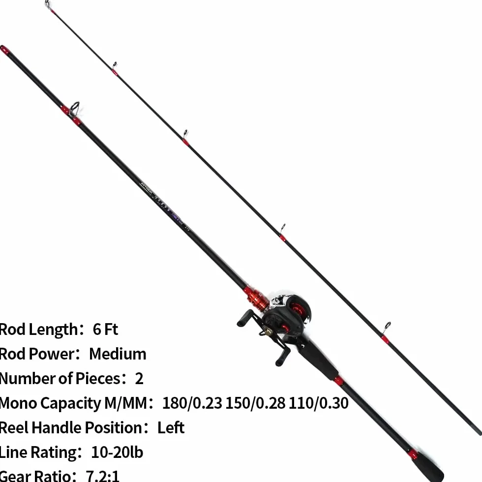 Kilitn Canne à pêche et Moulinet, Baitcasting Combo Baitcast Reel, 1,8 m 2,1 m 2 pièces en Fibre de Verre Durable enveloppée de Fibre de Carbone avec poignée Confortable en EVA