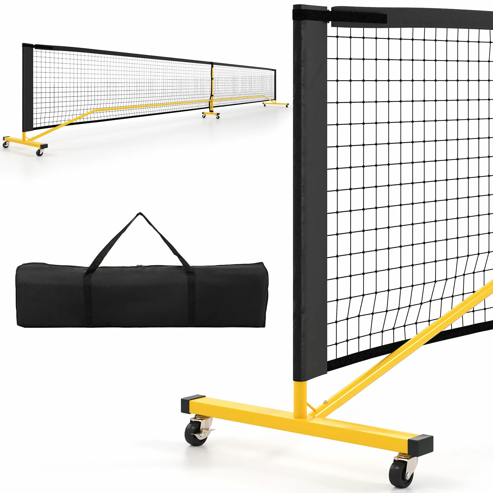 COSTWAY Filet de Pickleball Portable, Filet Badminton Exterieur en PE Résistant avec Cadre Métallique Sac de Transport, pour Intérieur/Extérieur