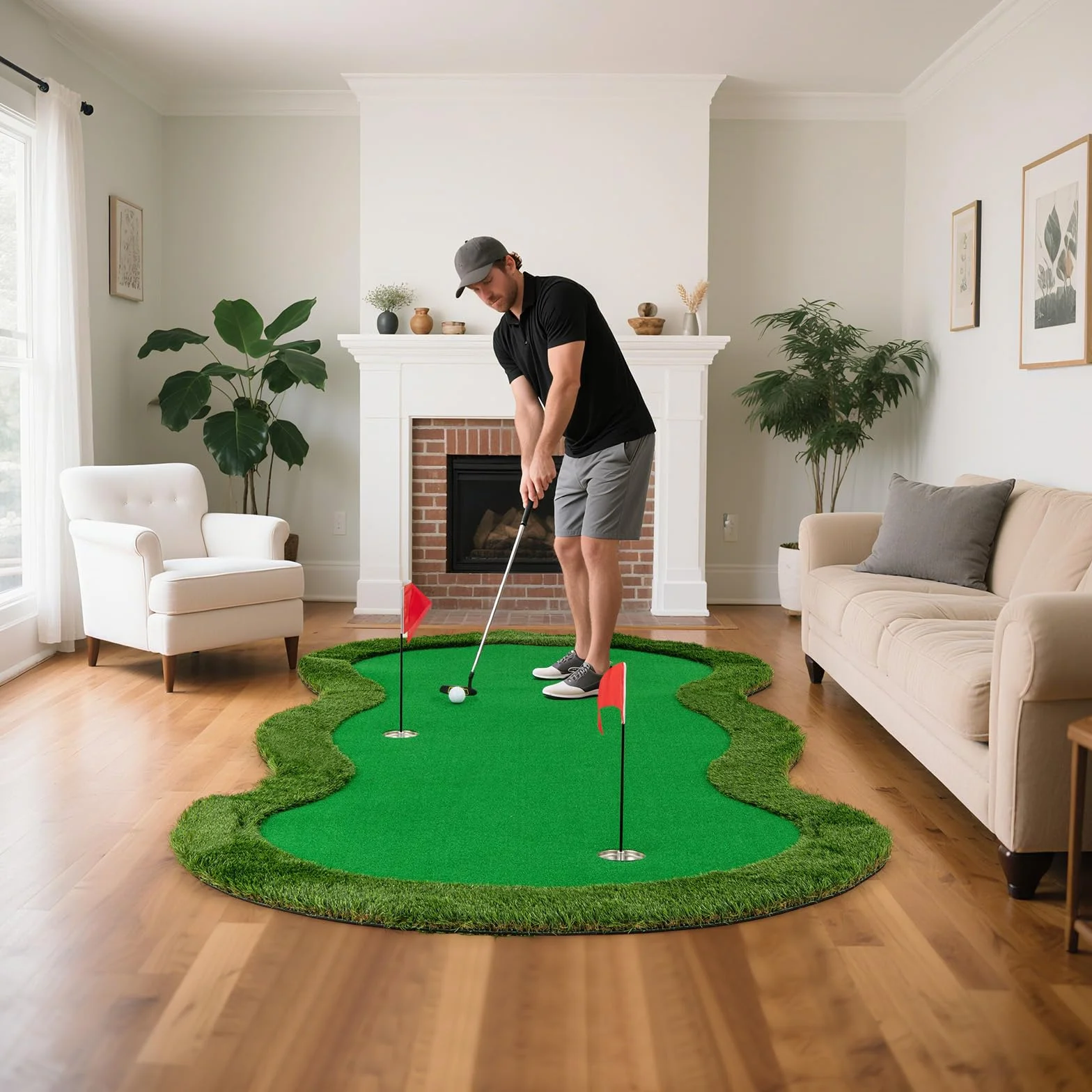 LIFEZEAL Tapis de golf professionnel 150 x 300 cm avec 3 trous et balles Tapis de putt pour intérieur et extérieur à la maison, au bureau, sur le patio