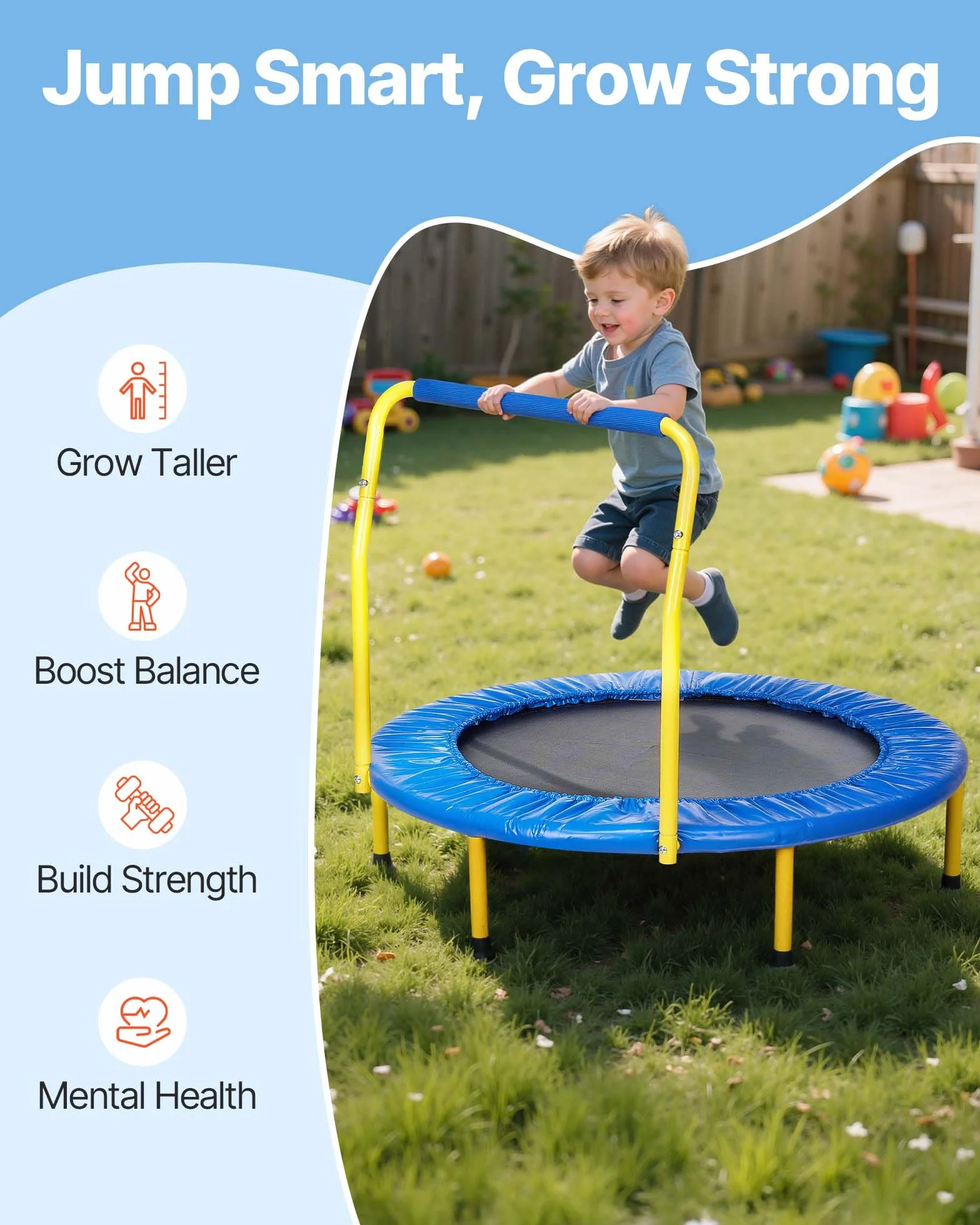 VEVOR Trampoline pour Enfants 92 cm Mini Trampoline Extérieur Intérieur Pliable pour Tout-Petits avec Poignée Mousse Trampoline Récréatif Exercices Cadeau d'anniversaire pour Enfants de 3 Ans et Plus