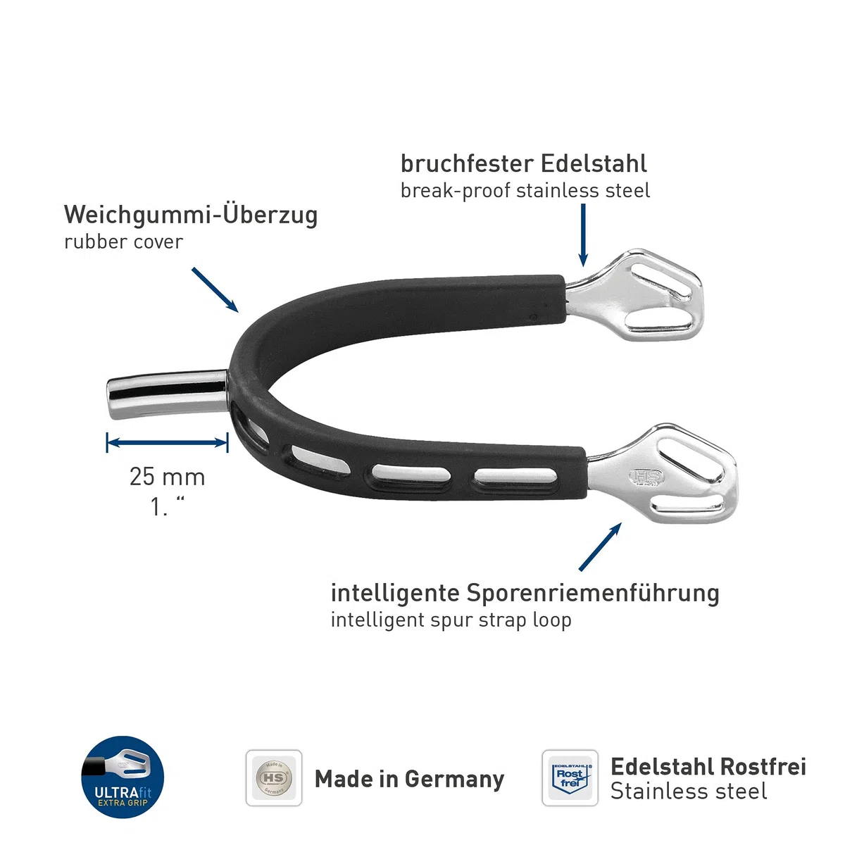 Sprenger Ultra FIT Extra Grip Sporen mit Balkenhol Schlaufe, Edelstahl,