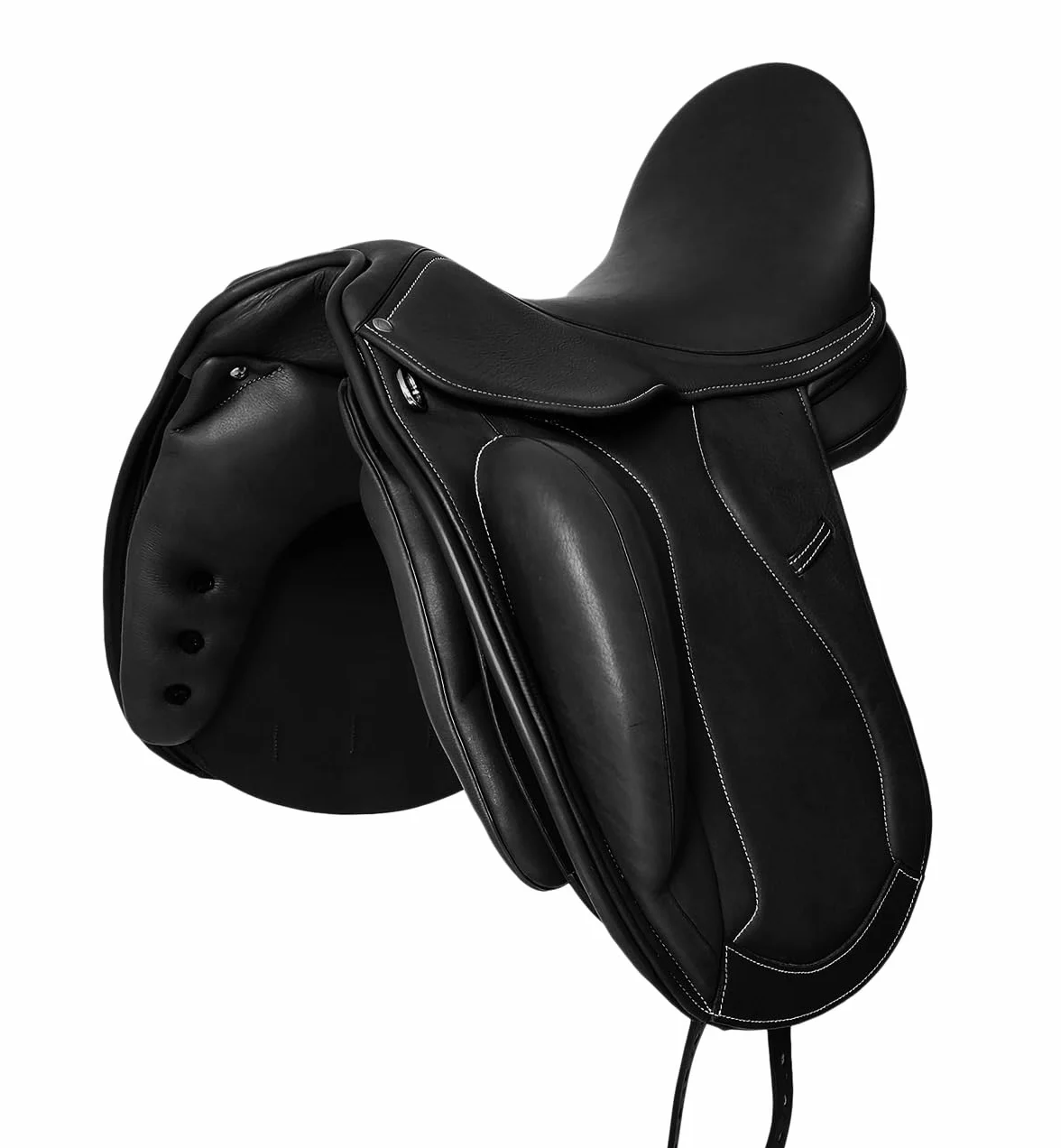 A&M Reitsport Selle de dressage Chester en cuir, fer à tête changeable, arbre polyflex, noir, taille : 17,5 pouces