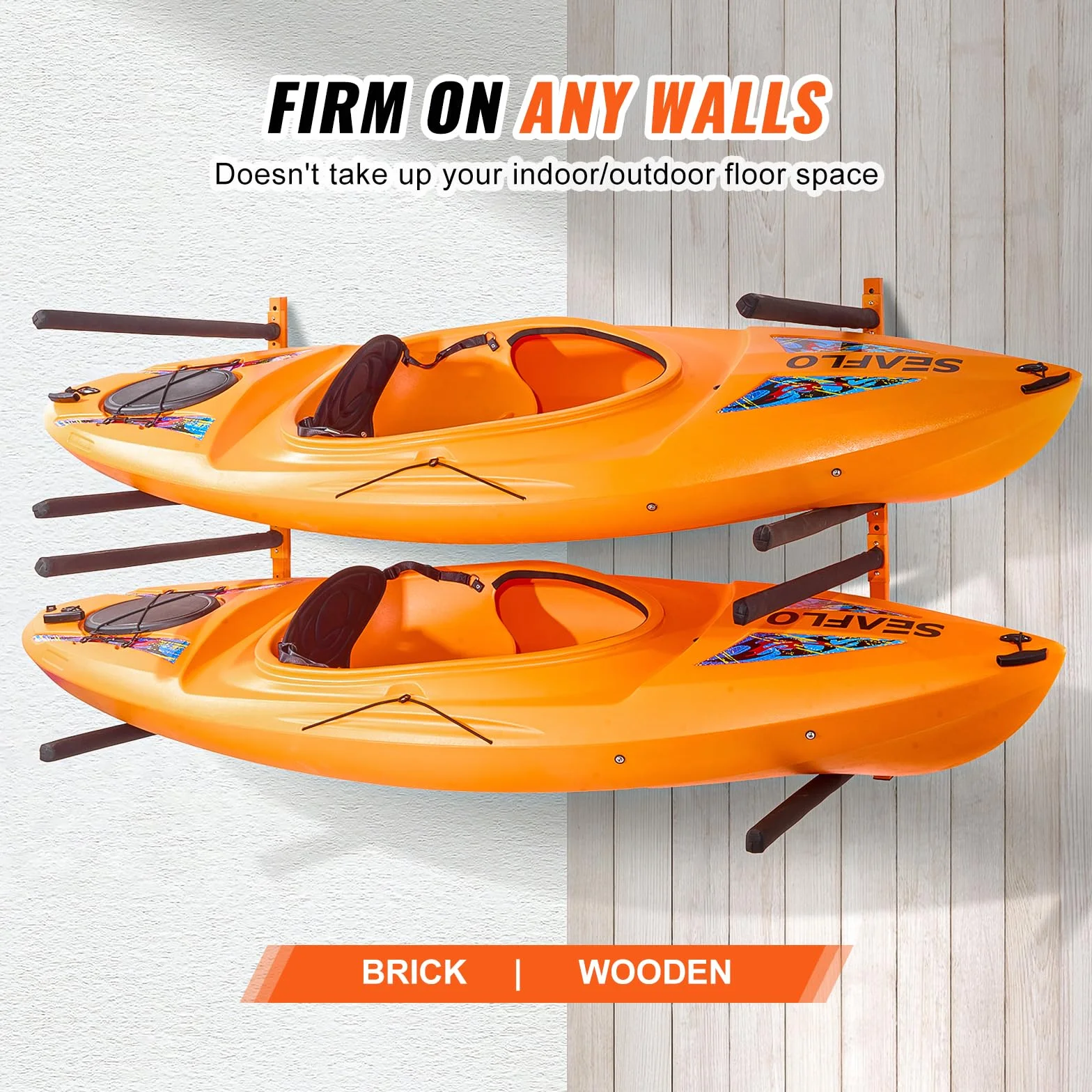 VEVOR Support Mural pour 4 Kayaks, Porte-Kayak, Canoë, Paddle SUP, Crochet de Rangement pour Kayak avec Bras Rembourrés Réglables, Charge de 181,4 kg, Cintre pour Kayak pour Garage Intérieur Extérieur